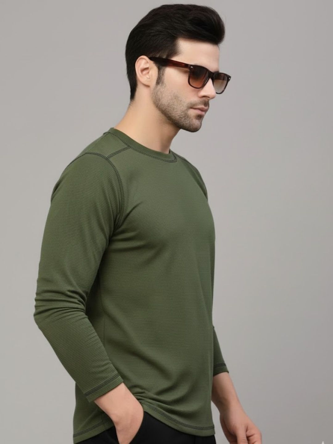 Men Green Round Neck Polyester T-Shirt