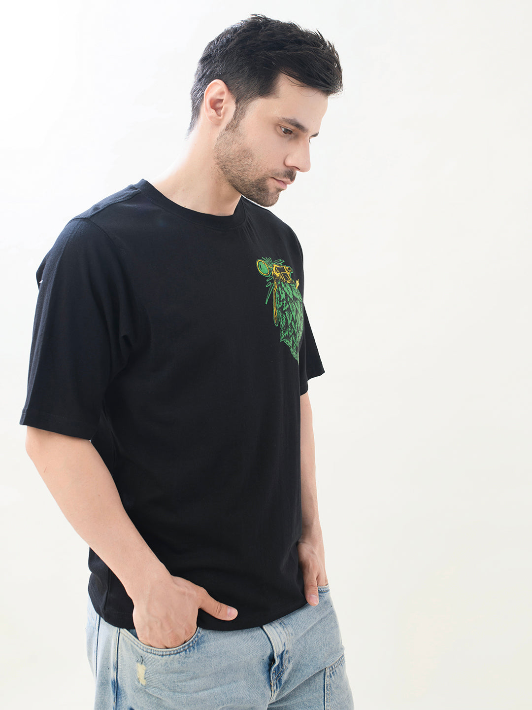 Men Black Cotton Oversized T-Shirt