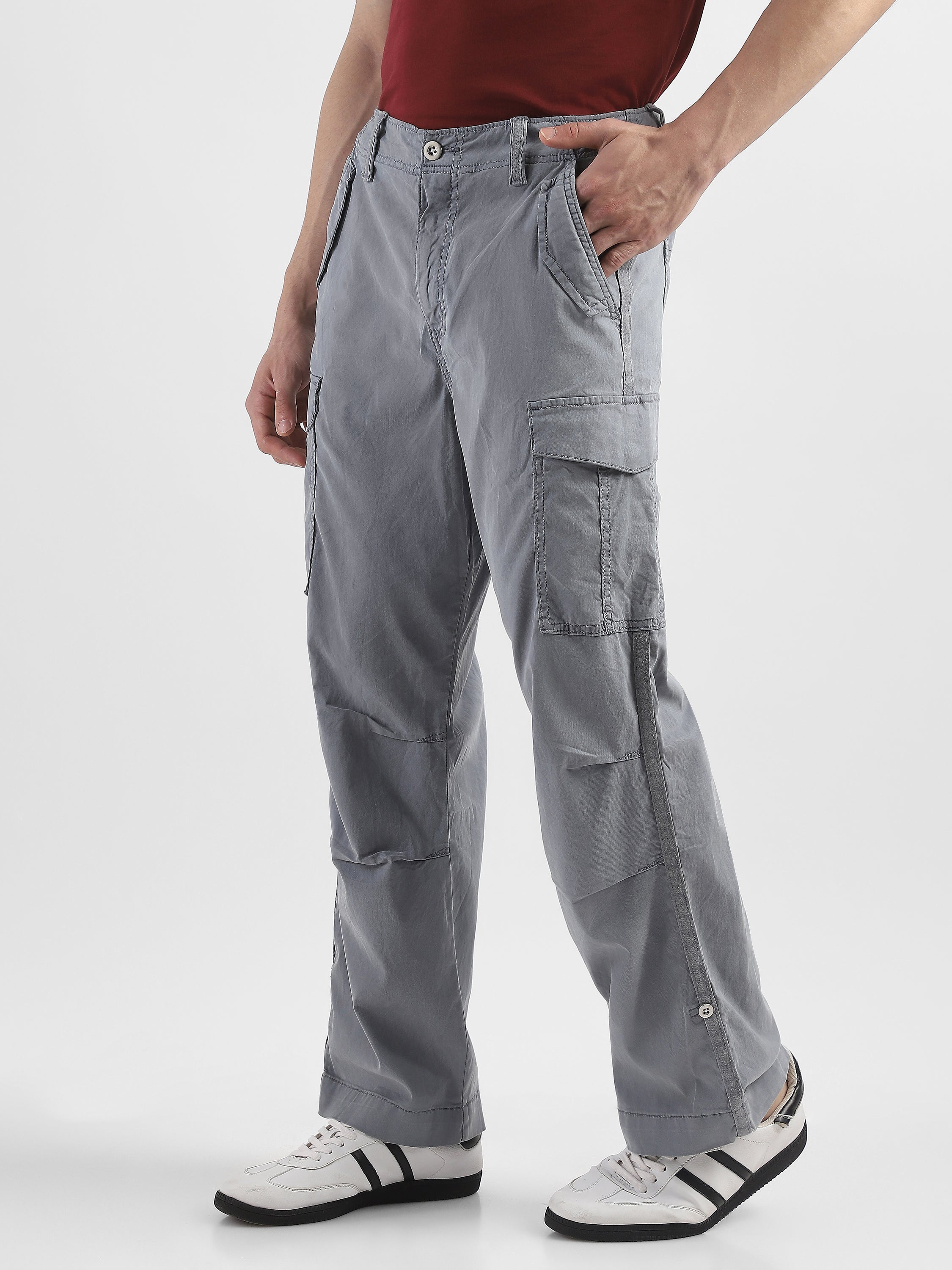 Men Light Grey Mid Rise Comfort Fit Cargo with 6 pockets