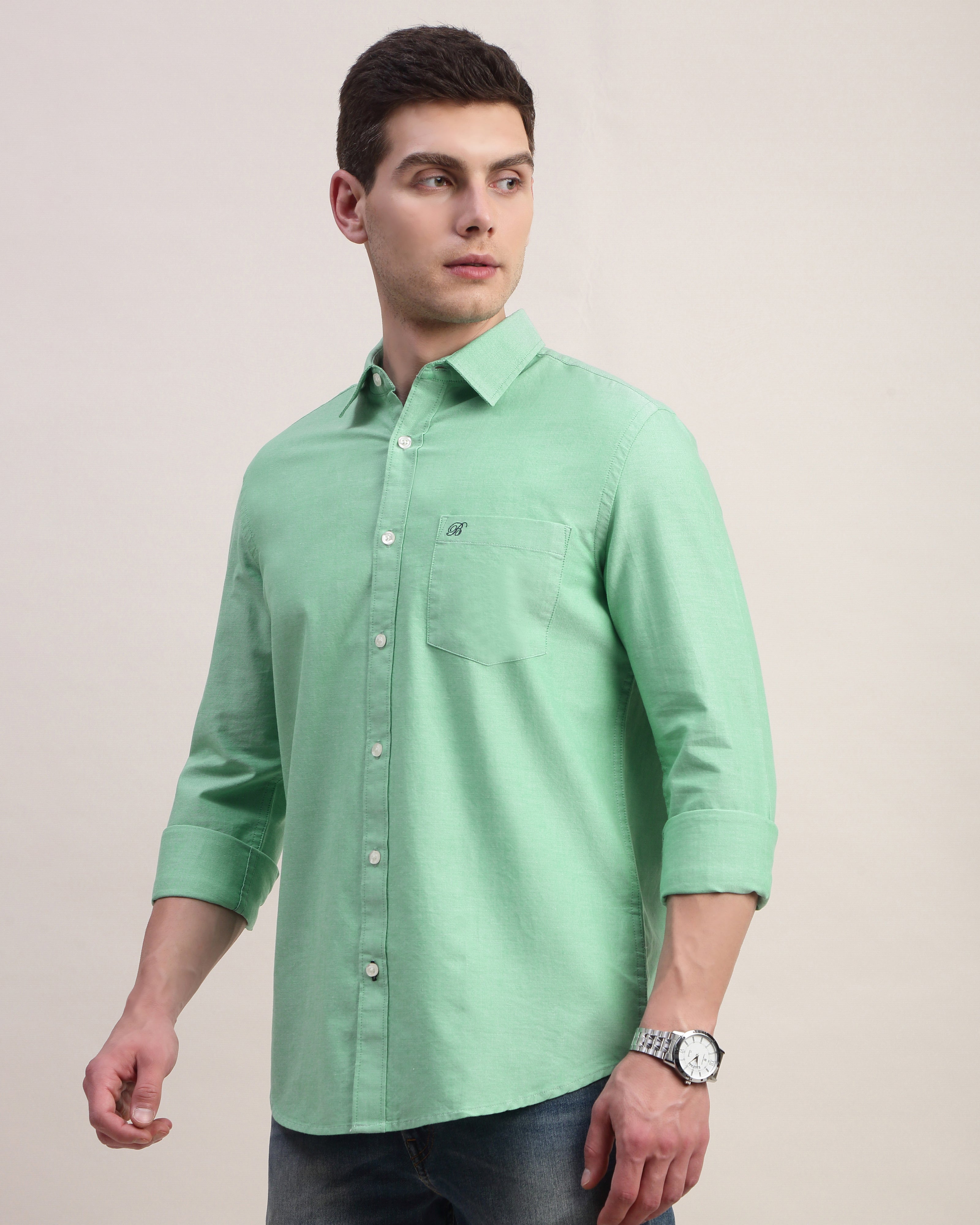 Men Green Oxford Shirt