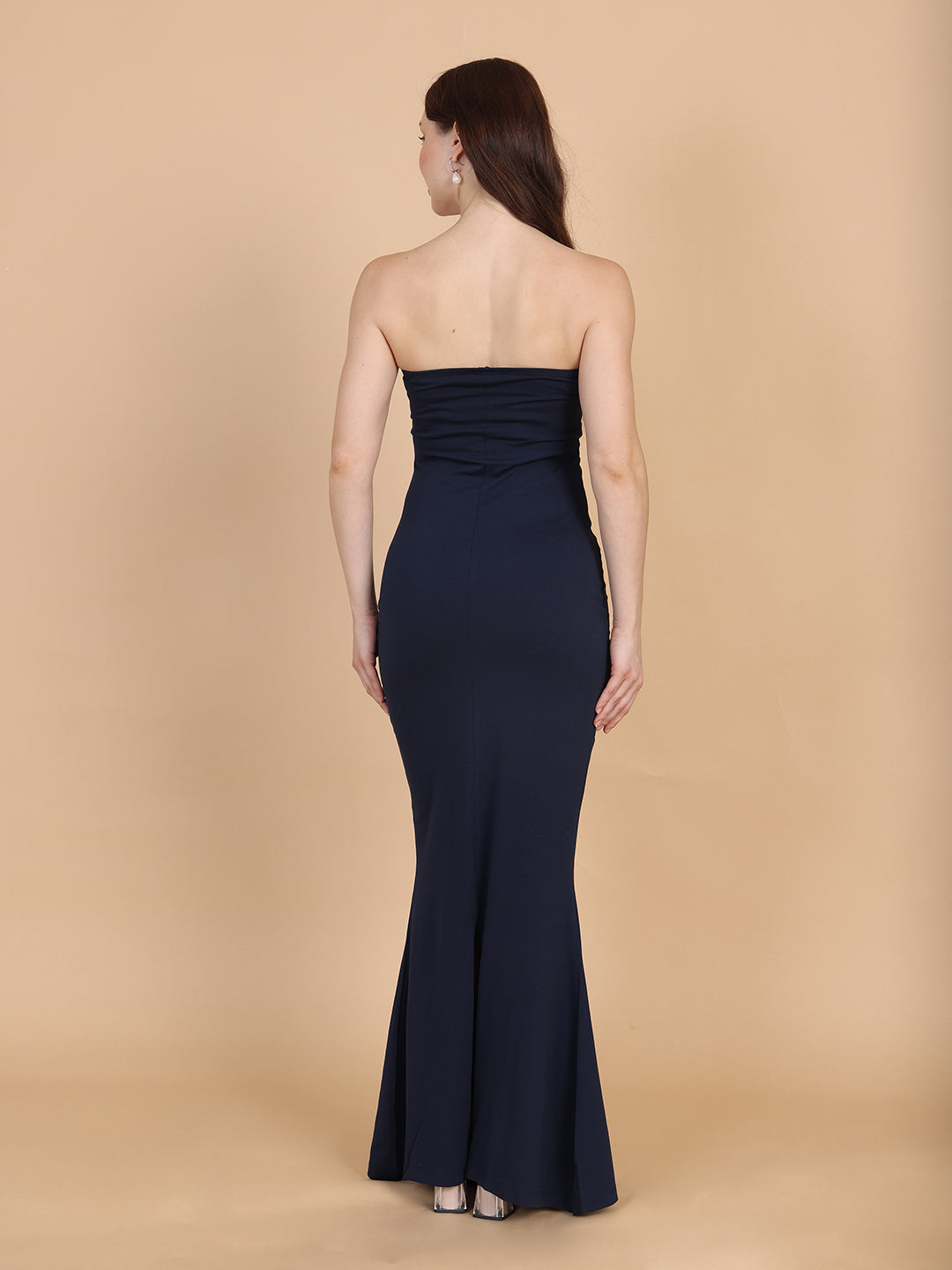 Women Navy Tube Dress With Back Slit