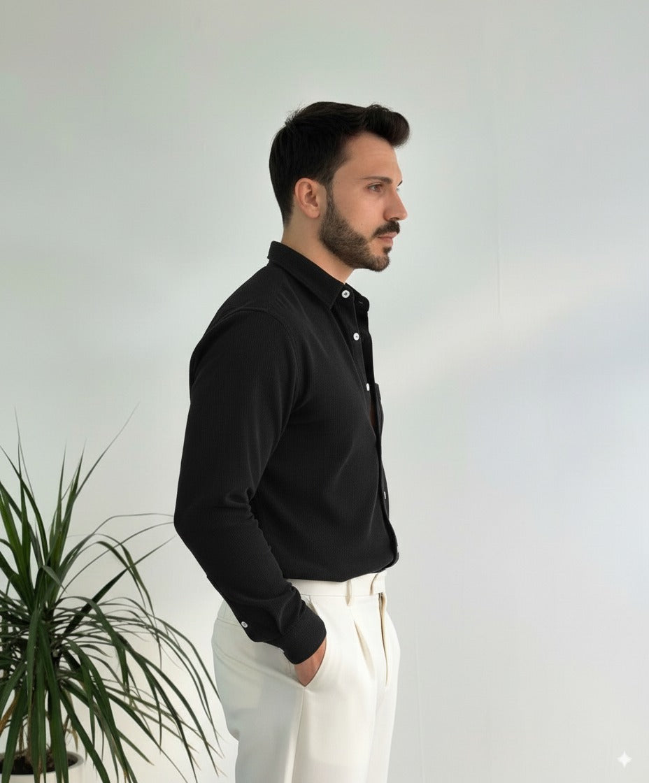 Men Black Oversized Corduroy Shirt