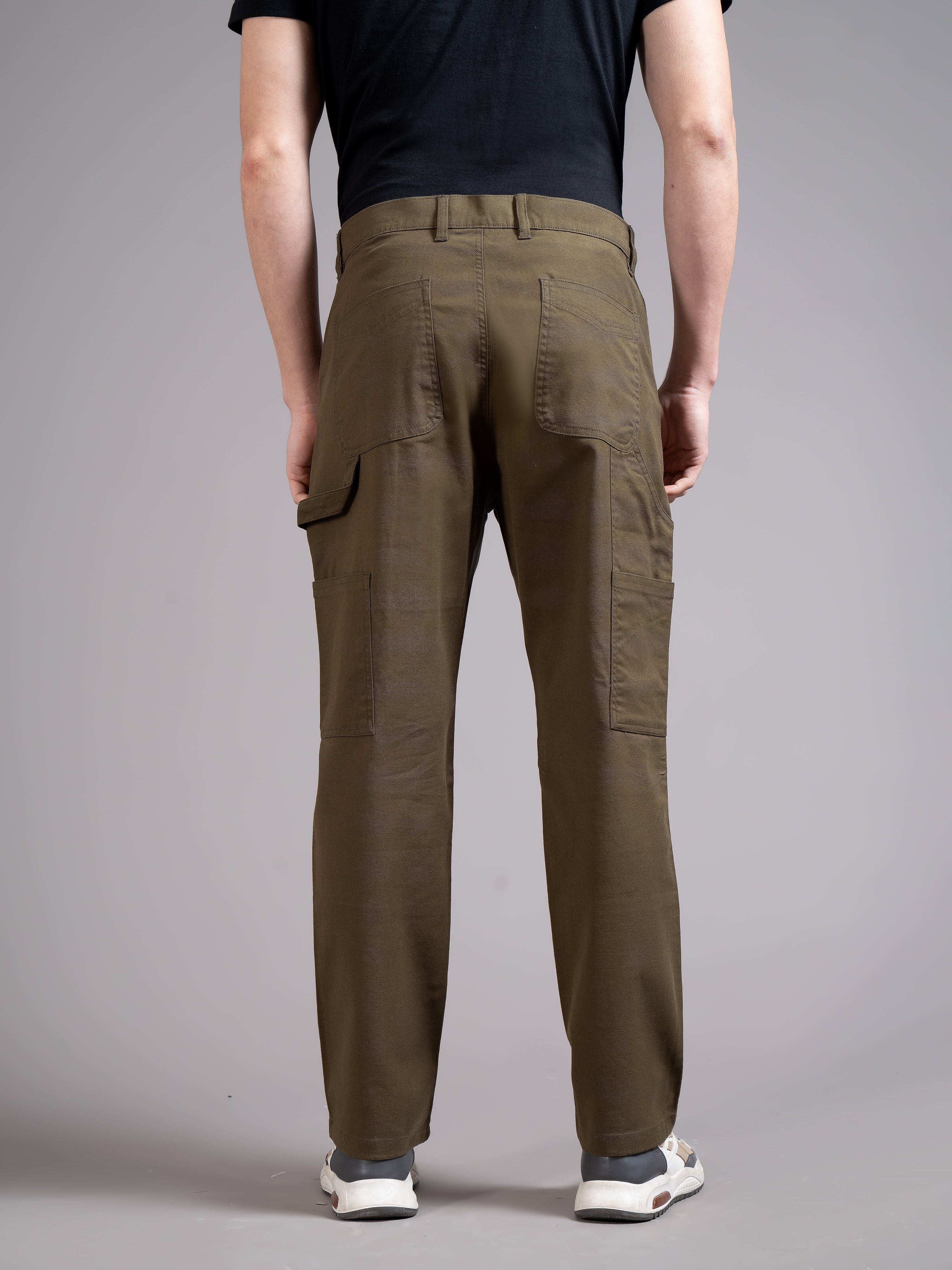 Men Olive Straight Fit Cargo Trouser