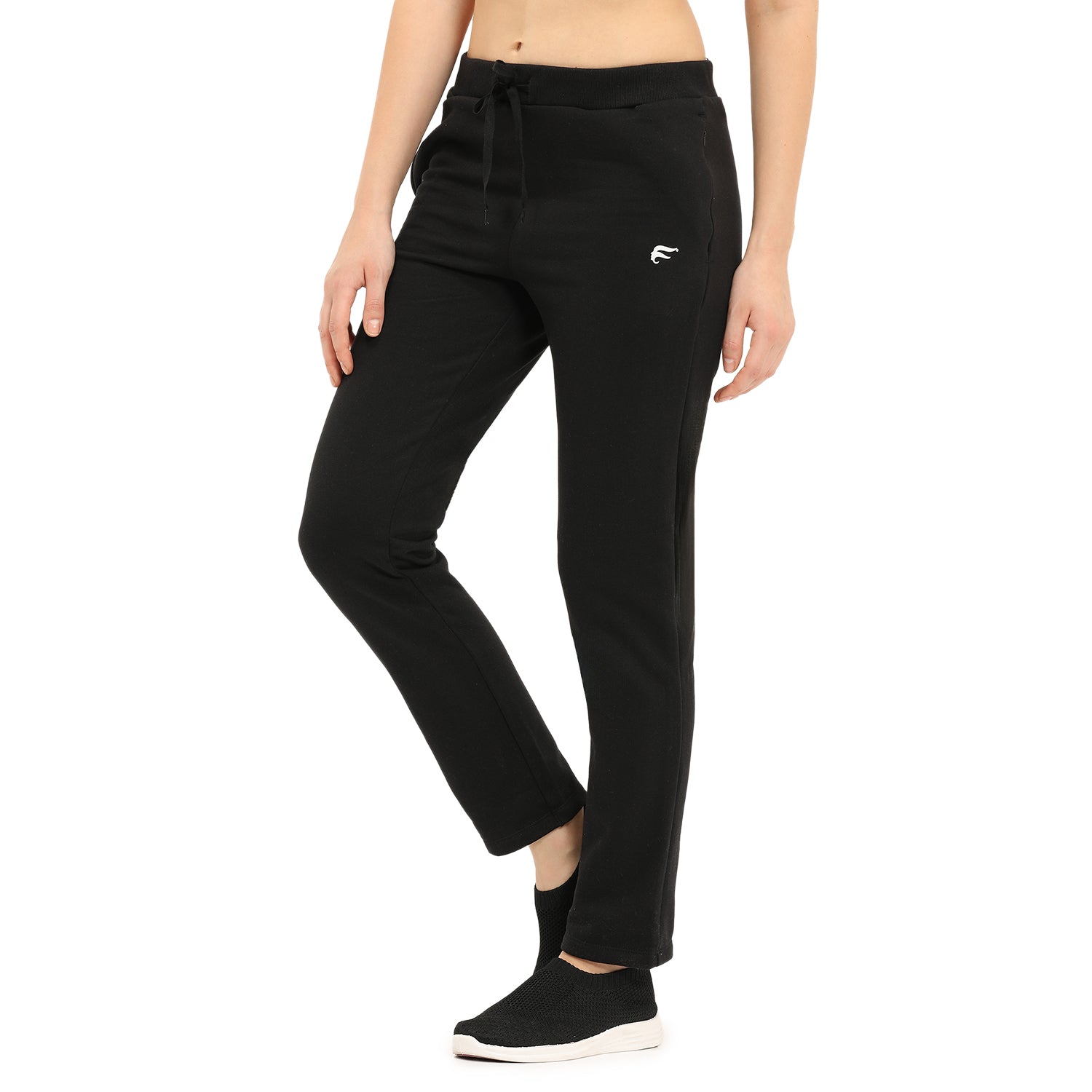Women Black Ankle Length Fleece Track Pant
