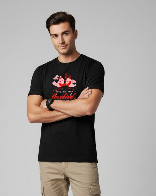 Men Printed Black Cotton Tshirt