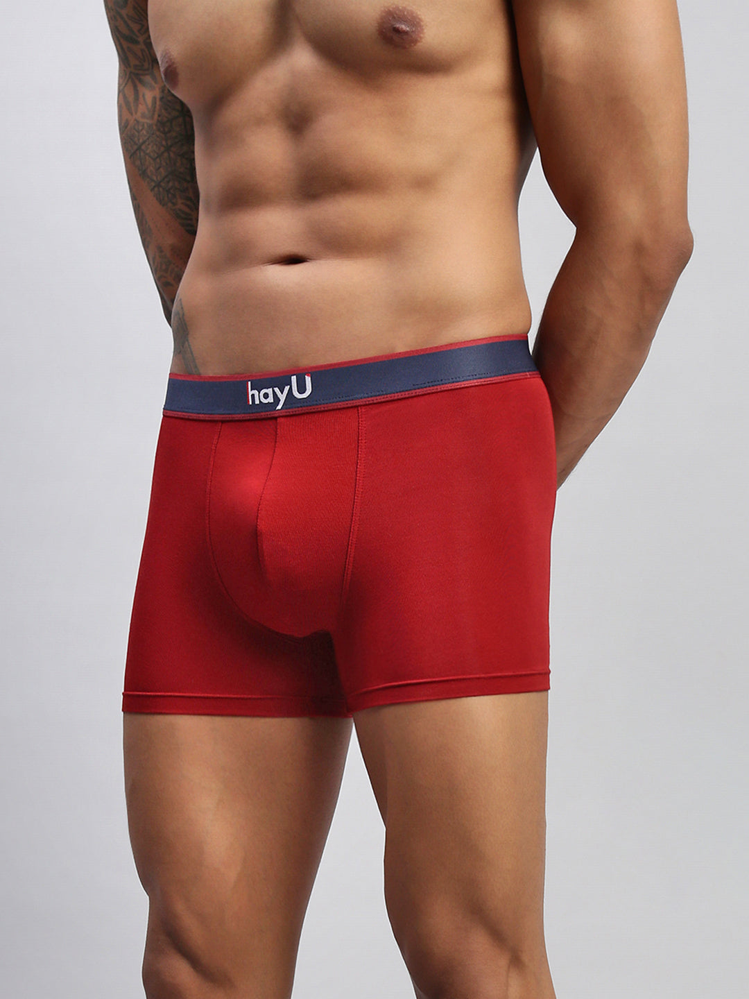 Men Red Modal Solid Trunks
