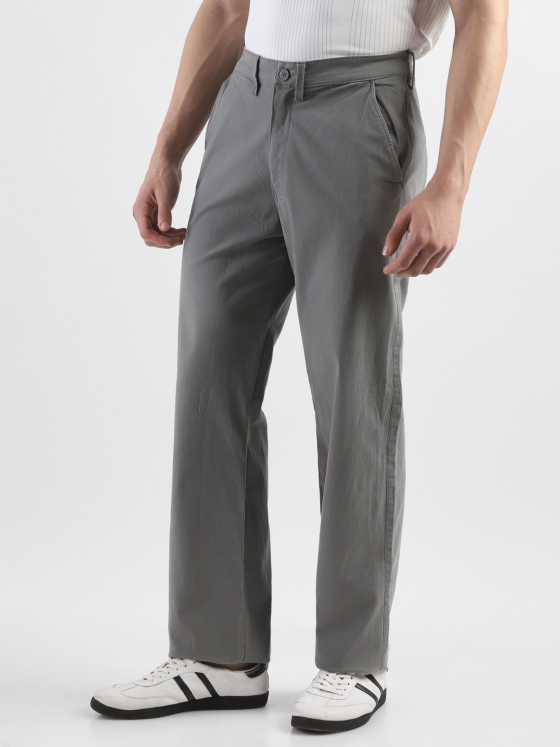 Men Grey Straight Fit Trousers