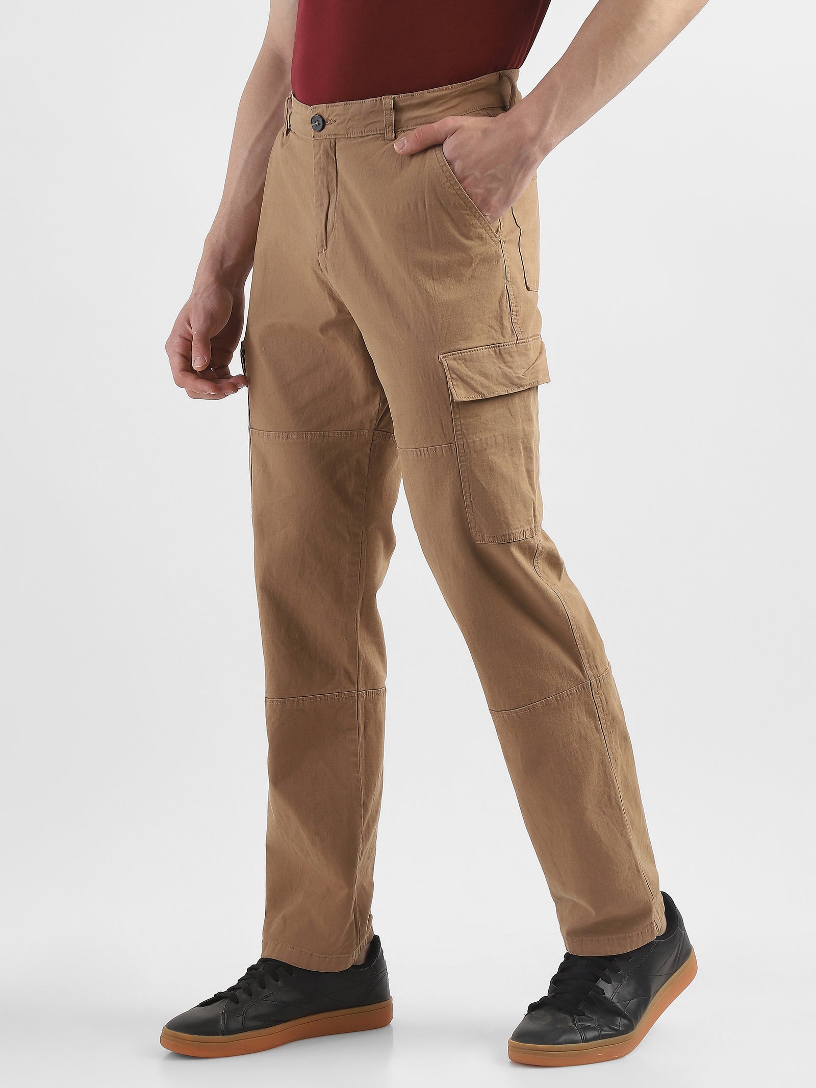 Men Khaki Comfort Cargo Pants with 6 Pockets