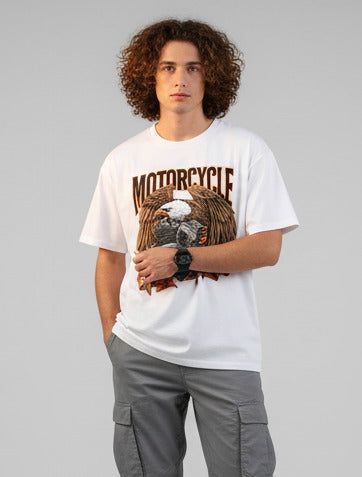 Men White Graphic Cotton Oversized T-Shirt