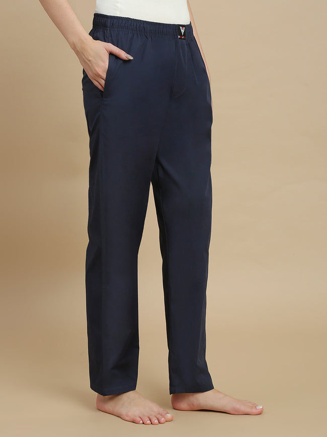 Women Navy Solid Cotton Pyjamas
