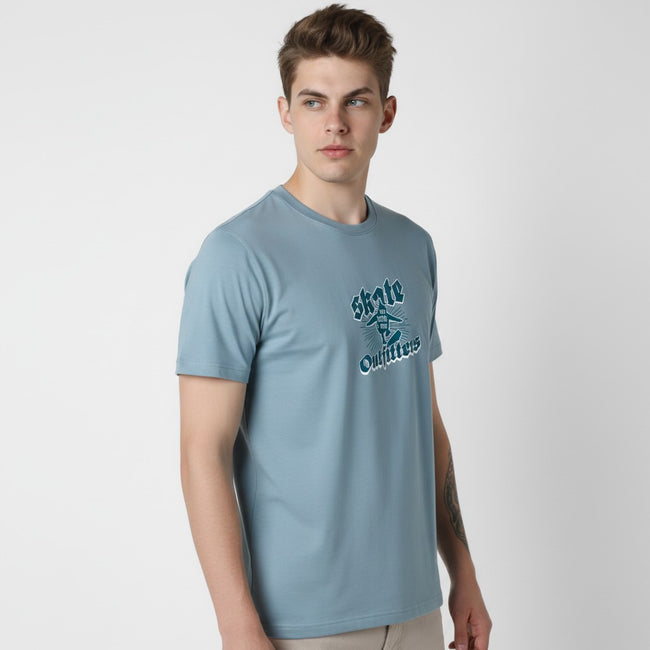 Men Cotton Ice Blue T-Shirt