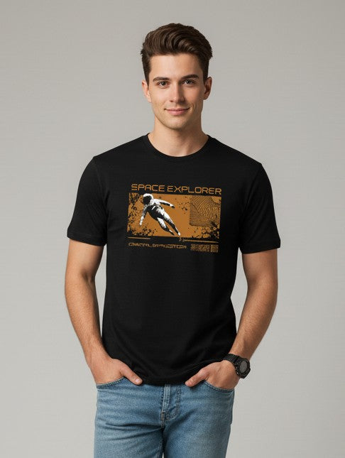 Men Printed Black Cotton Tshirt