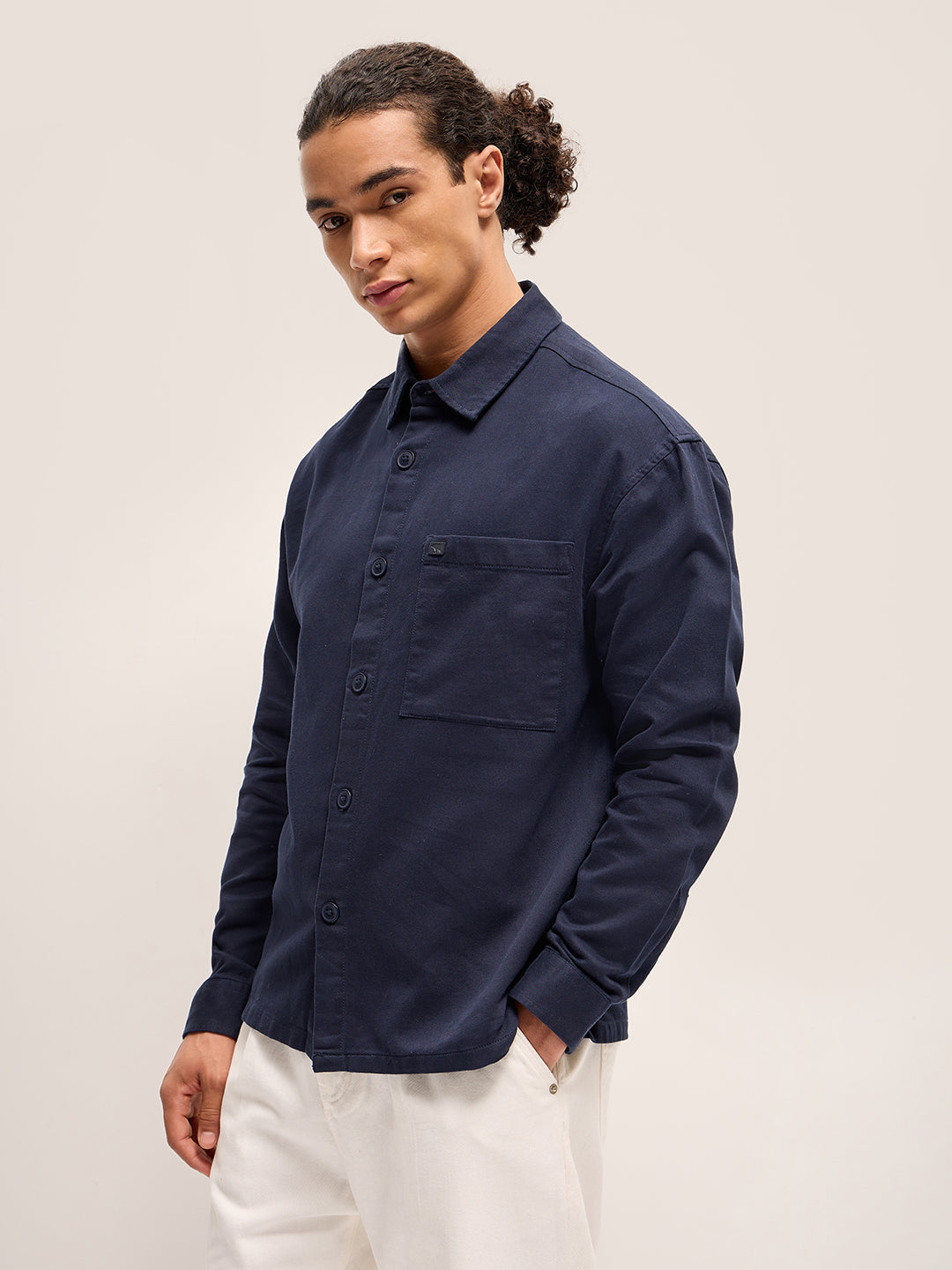 Men Navy Solid Relaxed Fit Overshirt