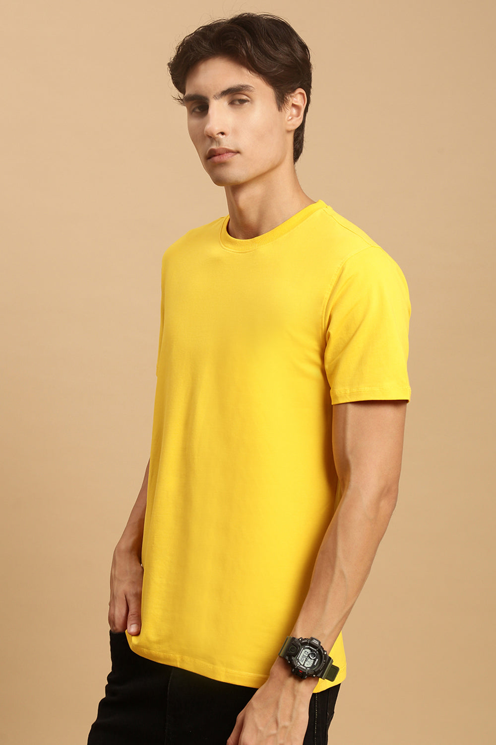 Men Mustard Half Sleeve T-Shirt
