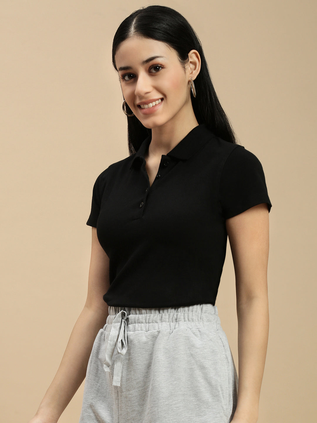 Women Black Half Sleeve Top