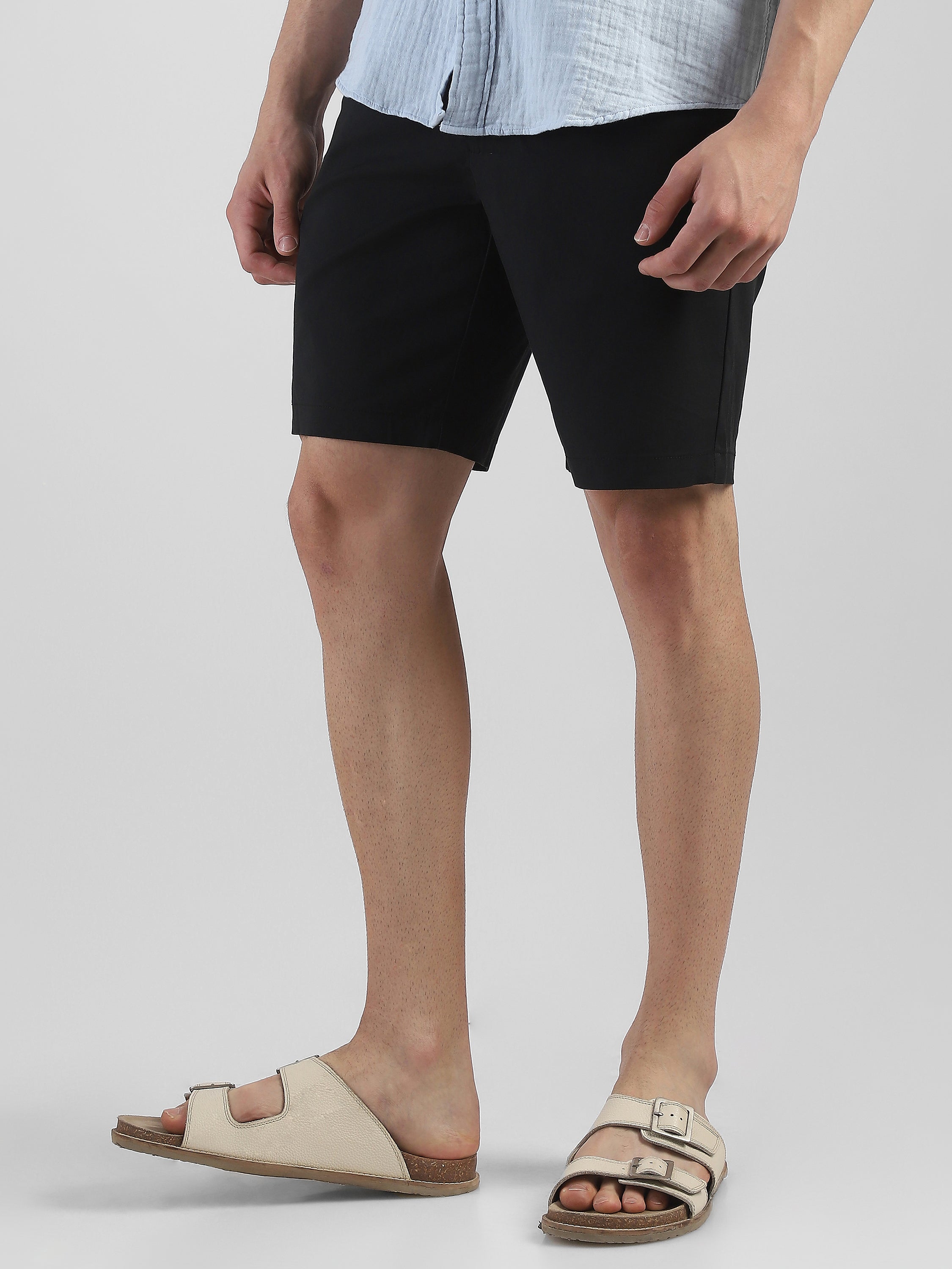 Men Black Knee Length Regular Fit Shorts