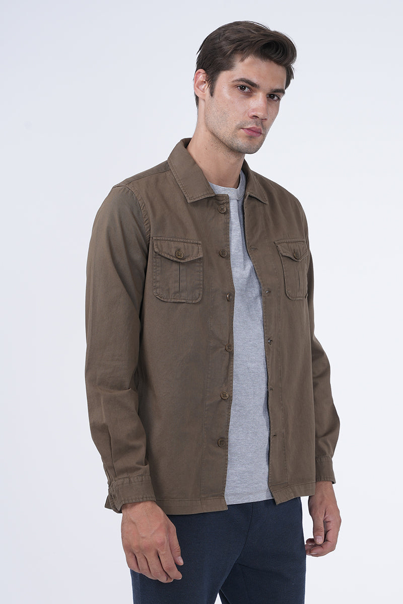 Men Kraken Twill Overshirt Khaki Mode