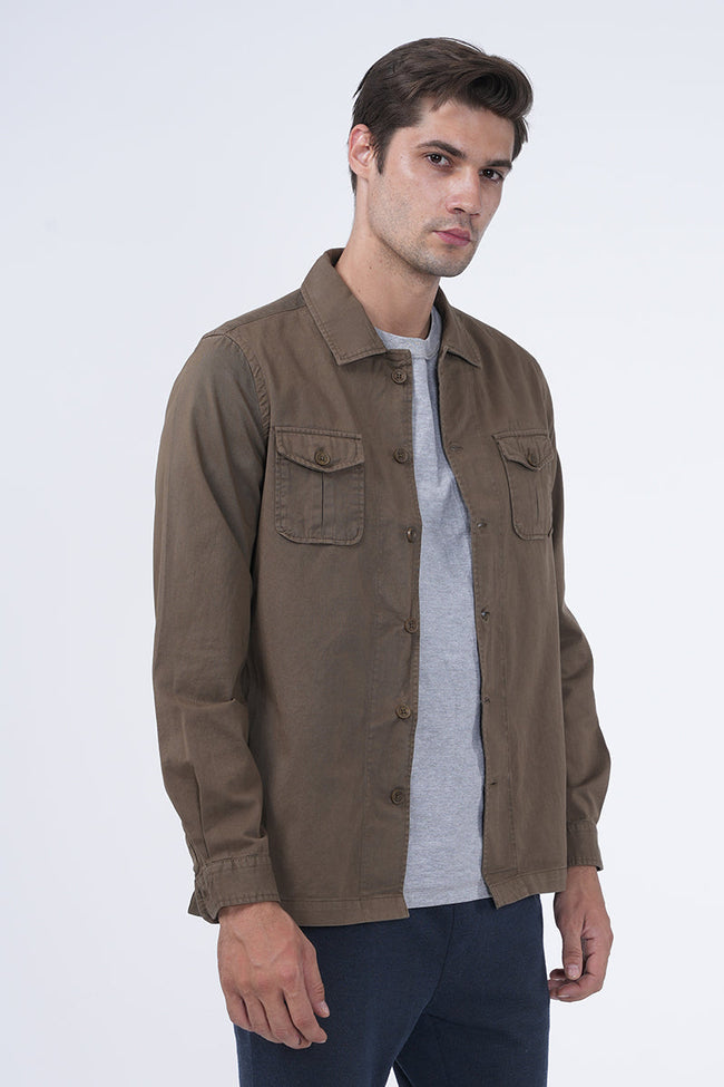 Men Kraken Twill Overshirt Khaki Mode