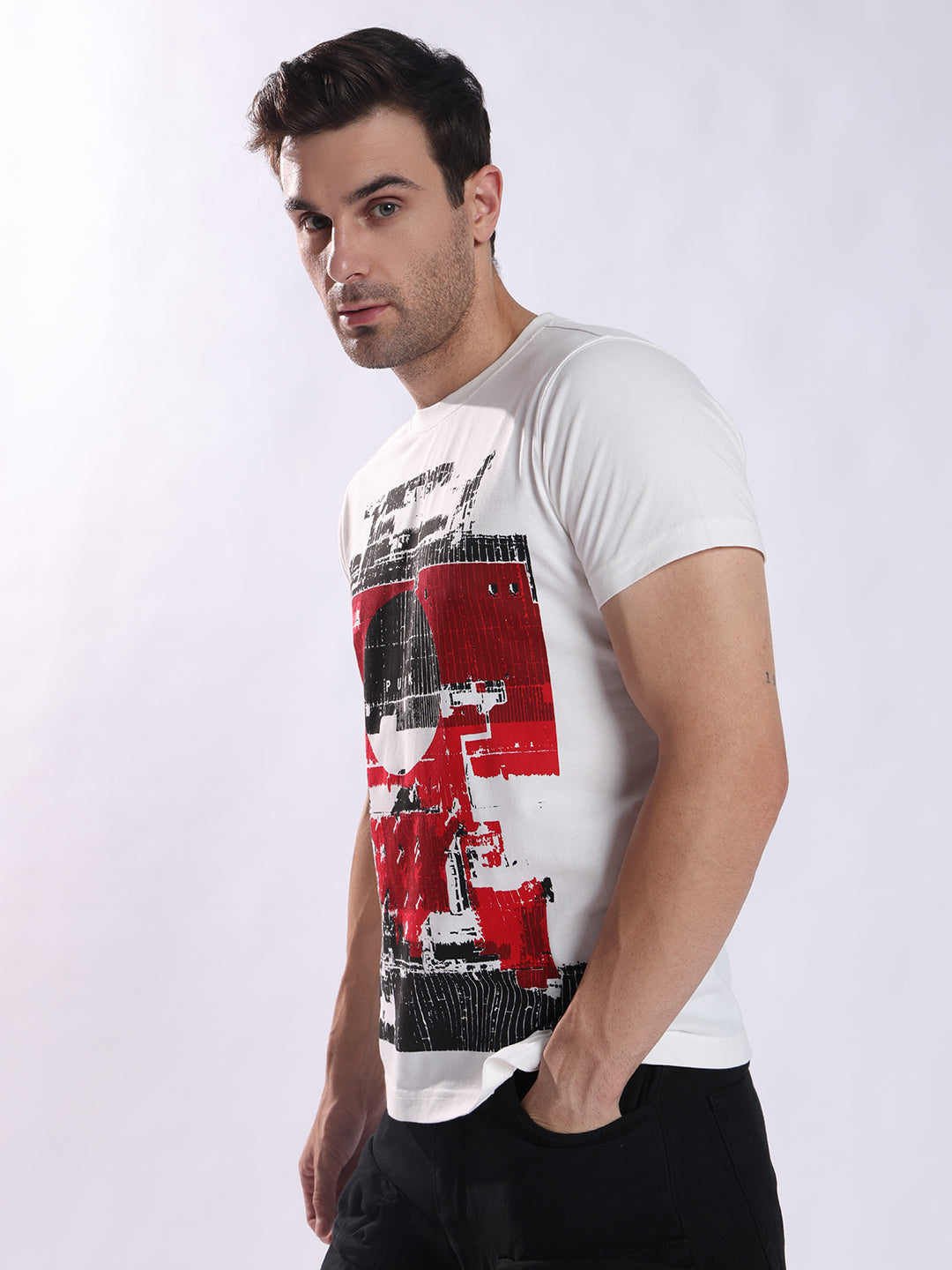 Men White Cotton Regular T-Shirt