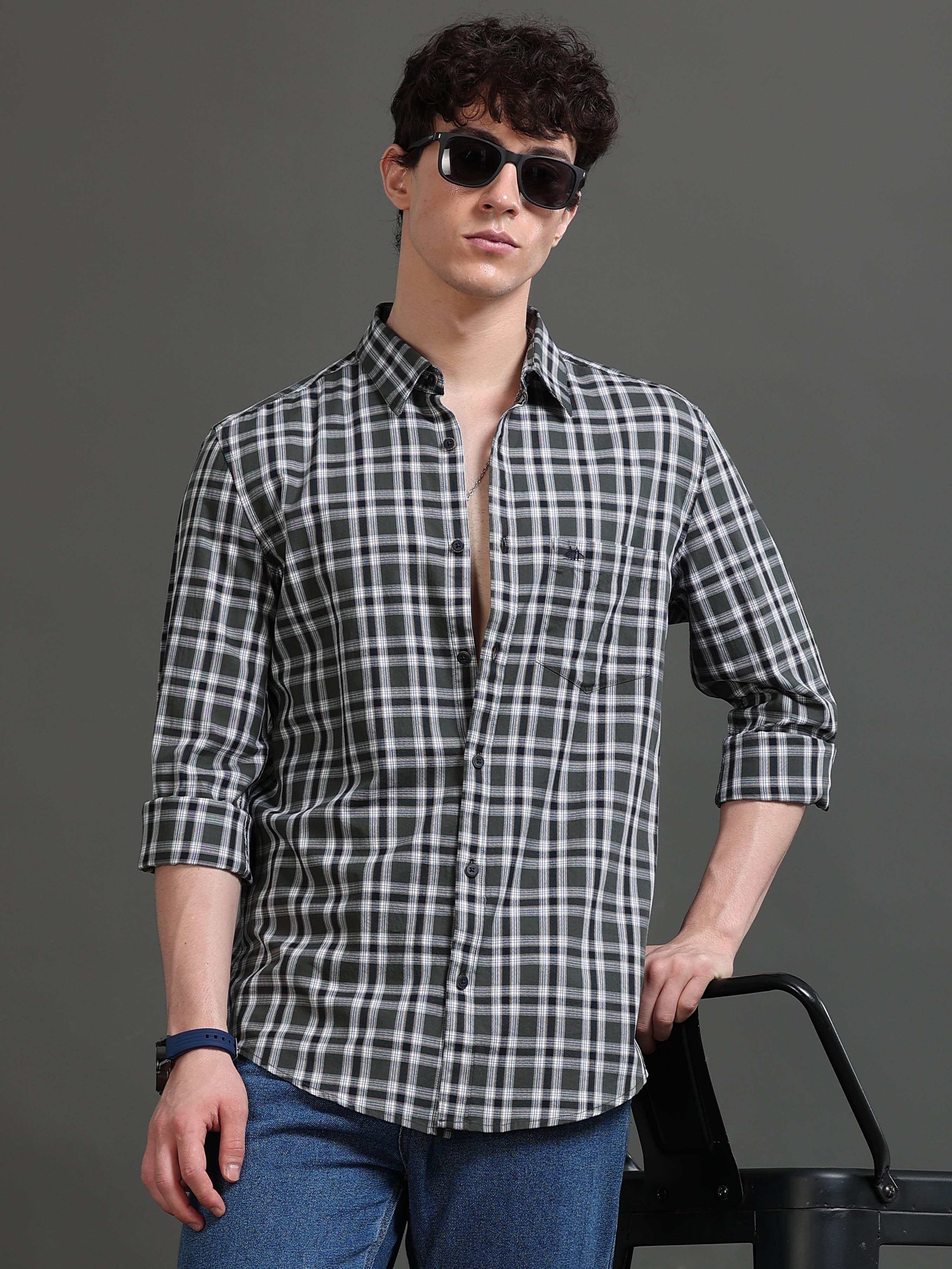 Men Green Checked Shirt