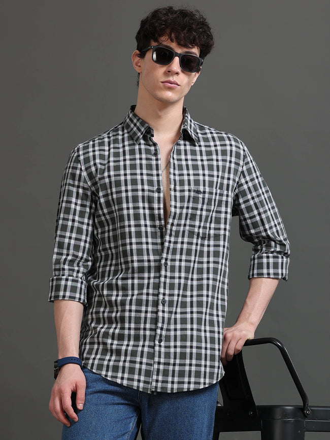 Men Green Checked Shirt