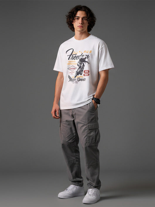 Men White Graphic Cotton Oversized T-Shirt