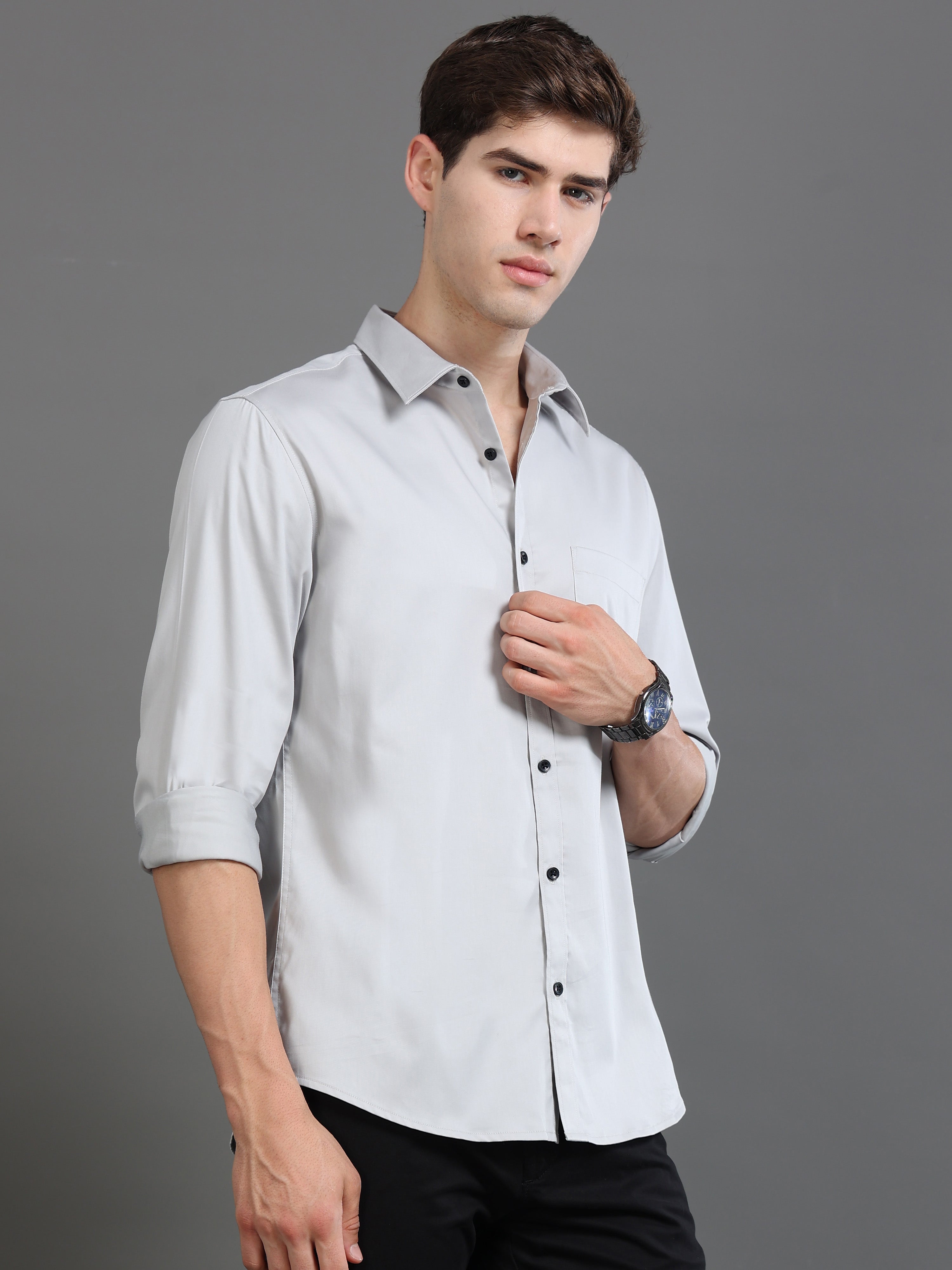 Men Grey Satin Shirt