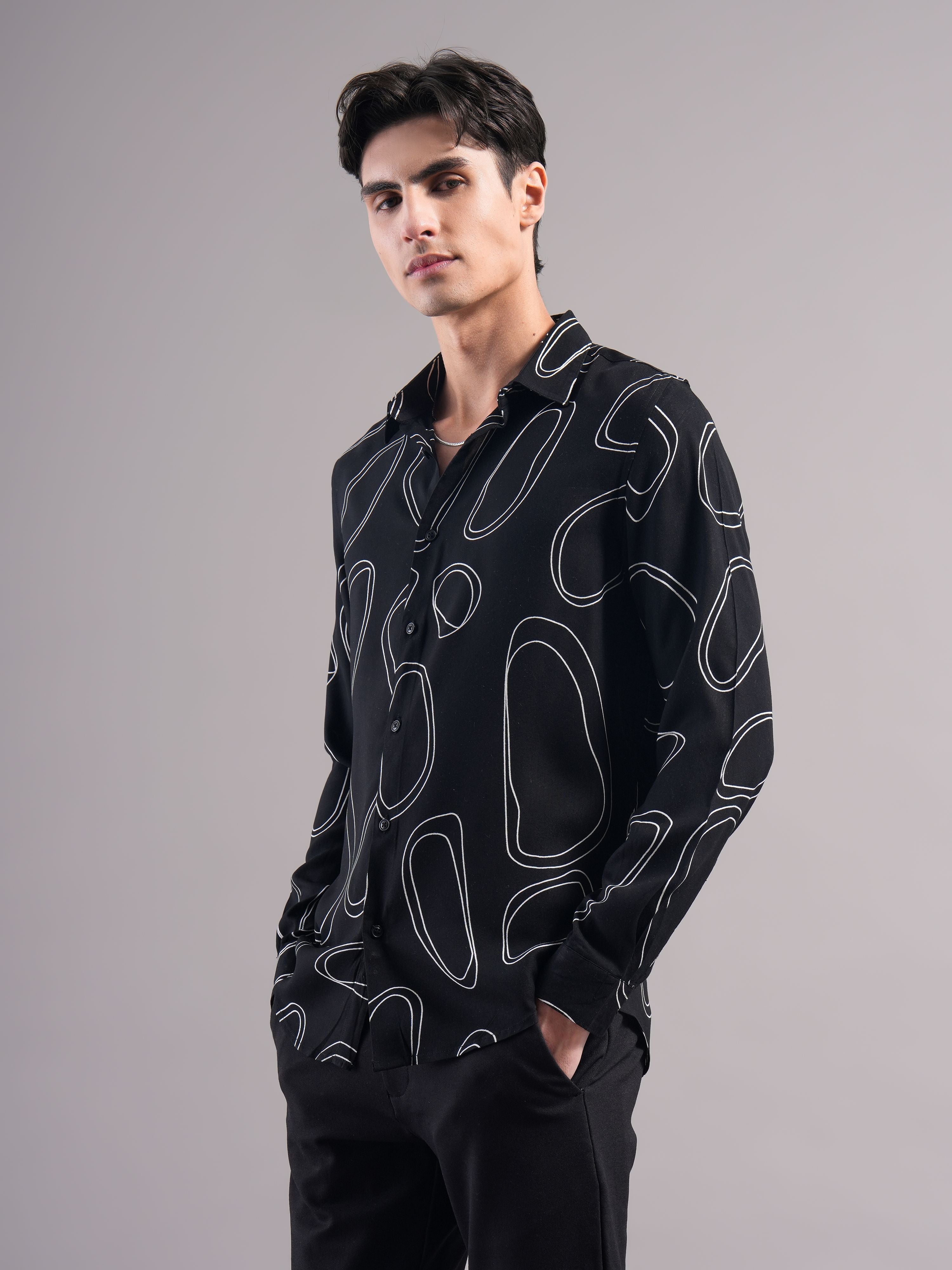 Men Black Printed Casual Shirt