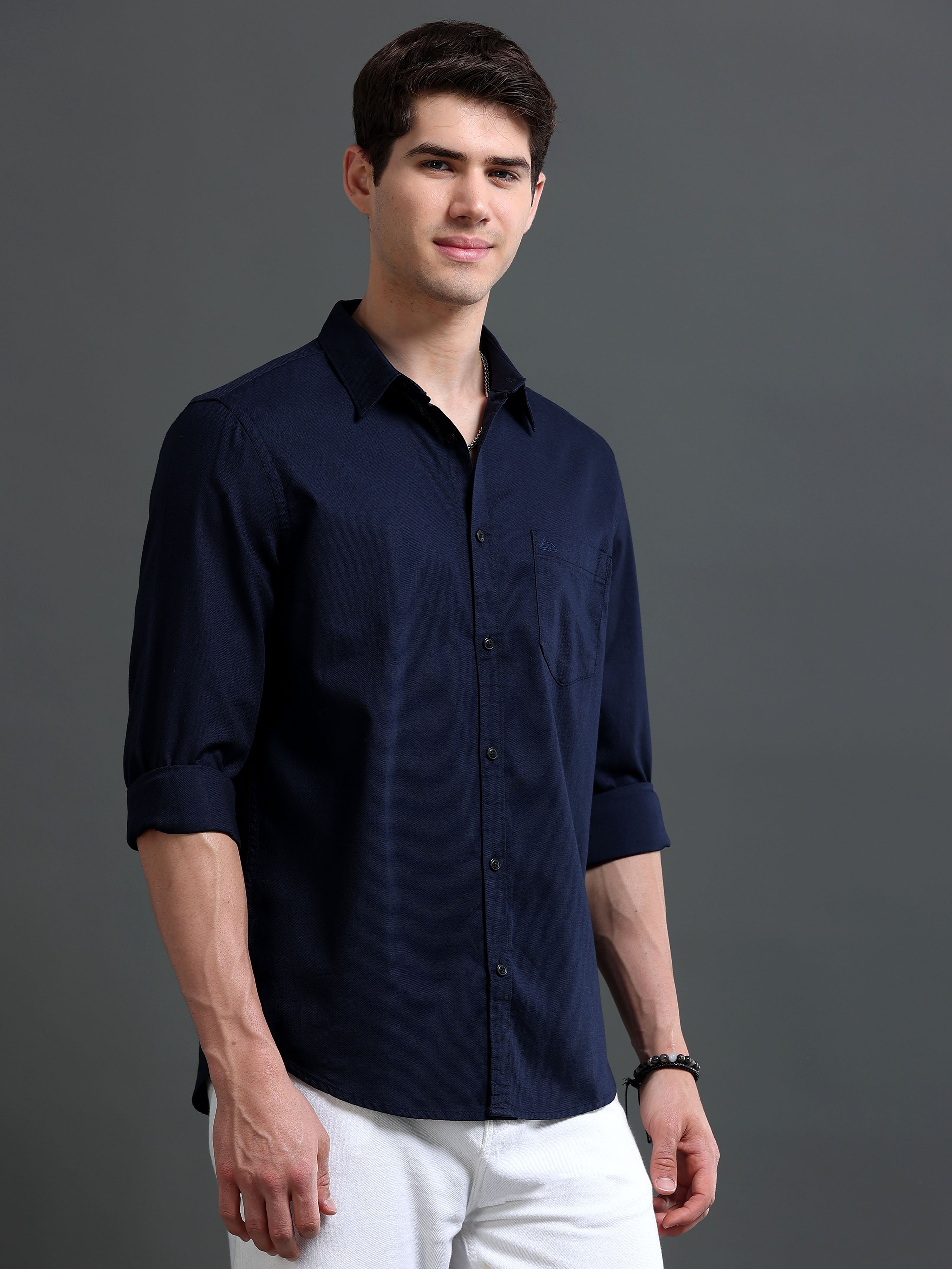 Men Navy Dobby Shirt