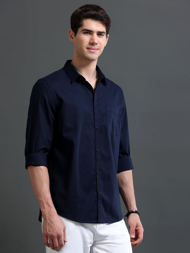 Men Navy Dobby Shirt