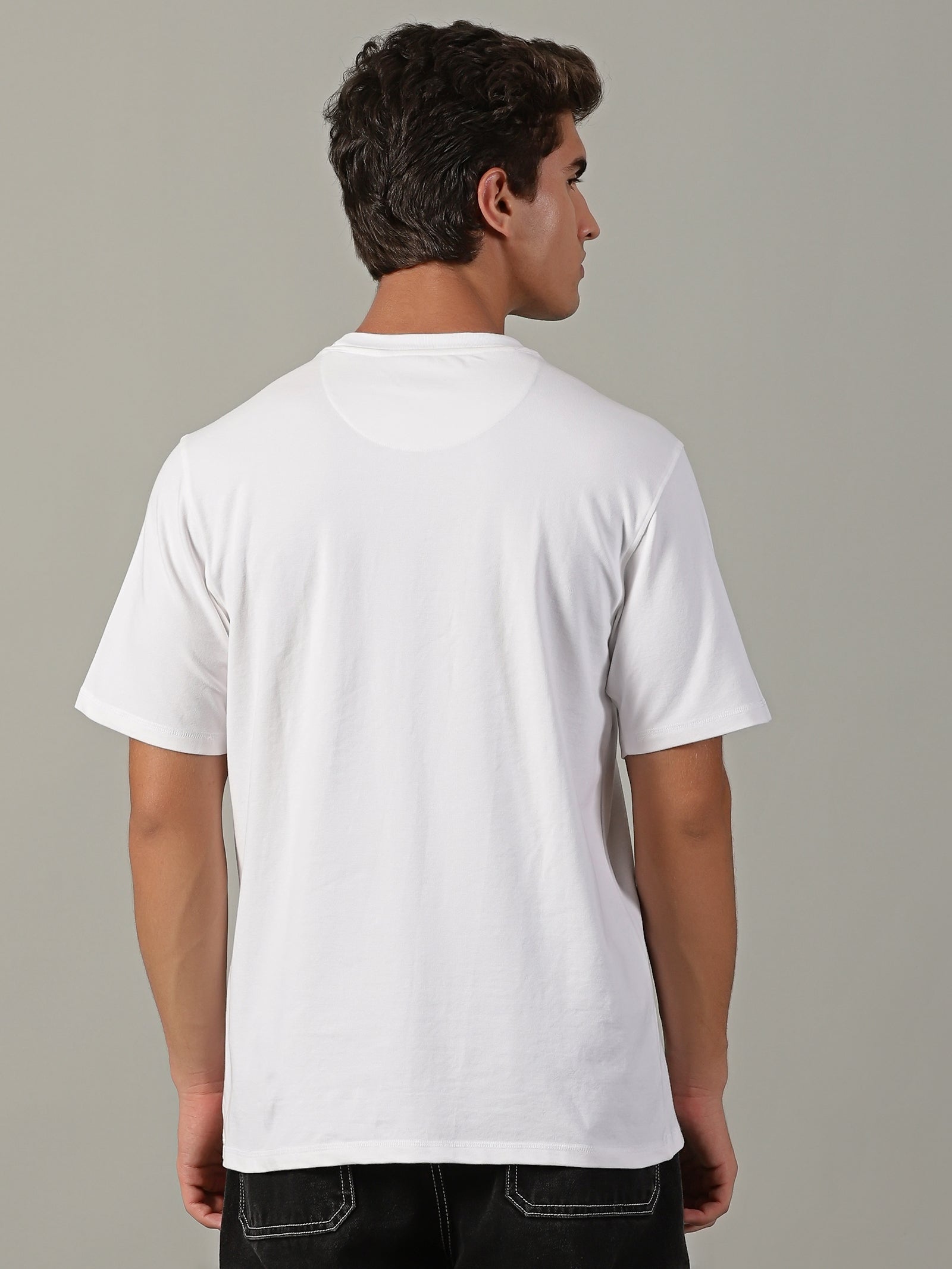 Men White Basic T-Shirt