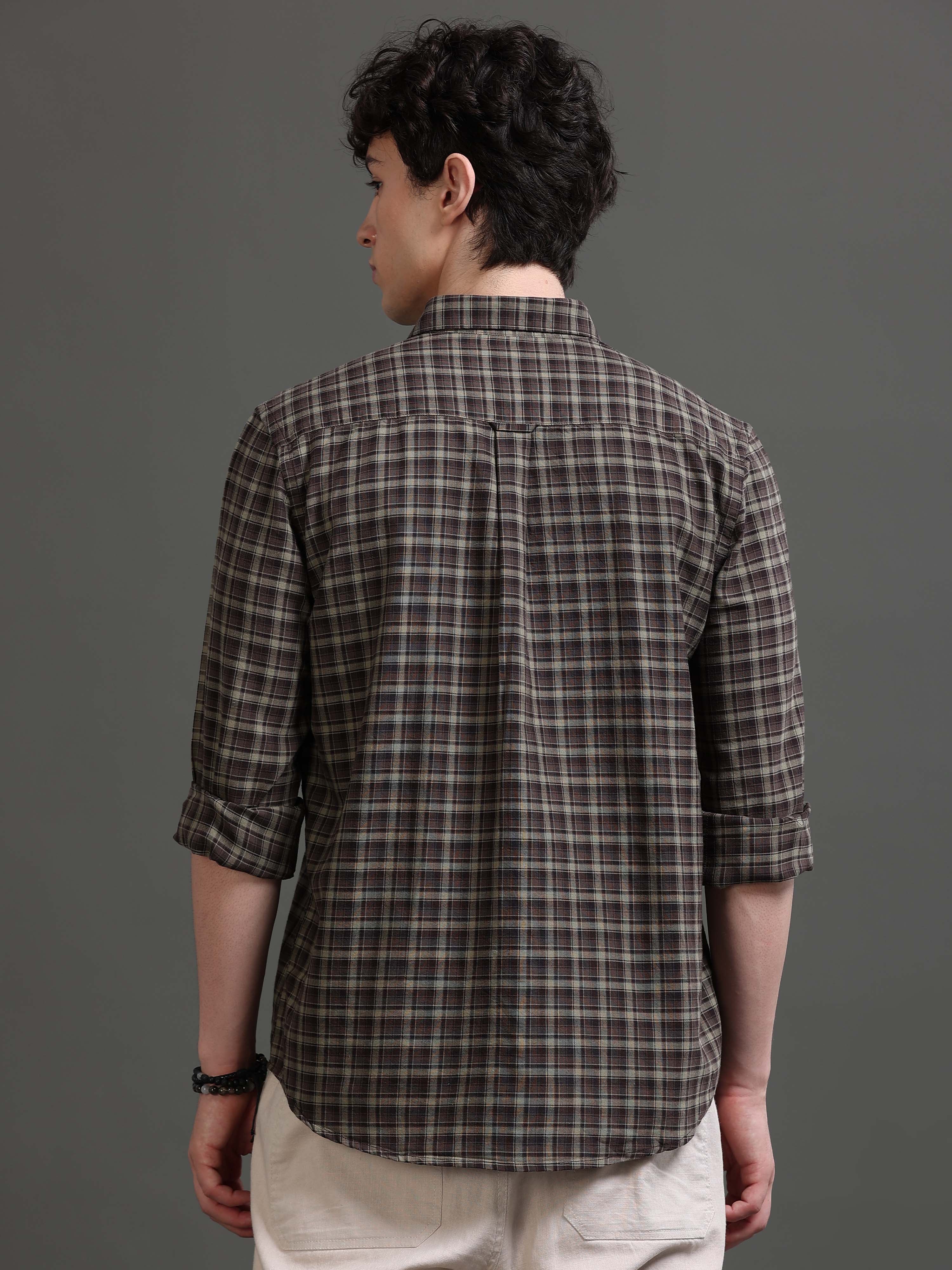 Men Brown Checked Shirt