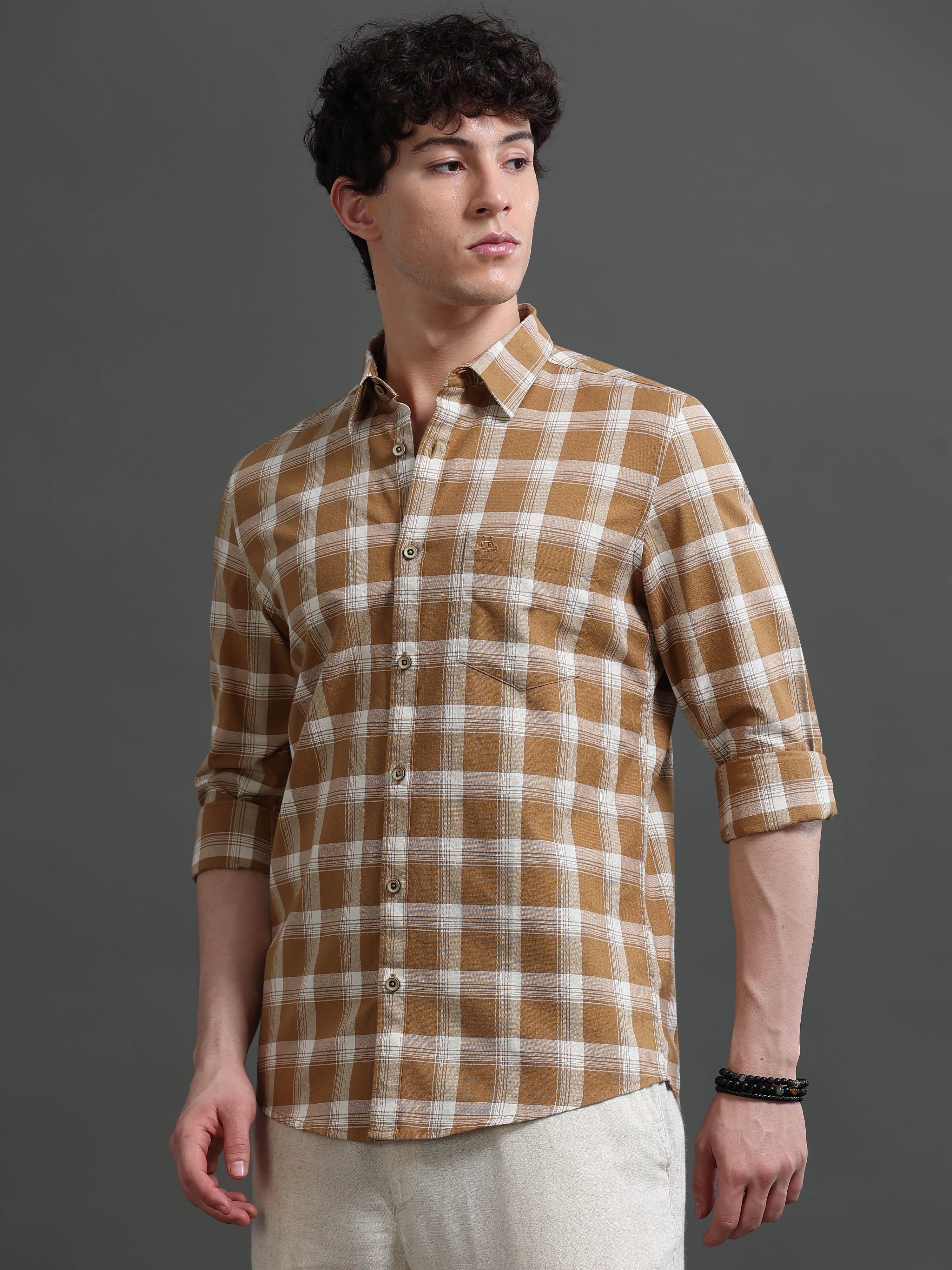Men Khaki Check Shirt