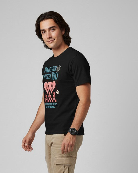 Men Printed Black Cotton Tshirt