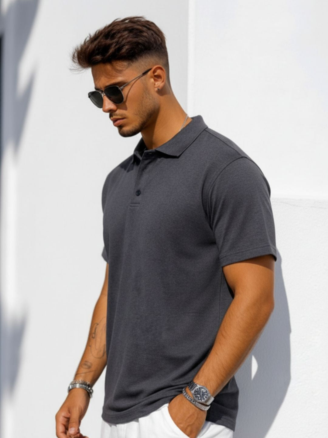 Men Cotton Polo Collar T-Shirt