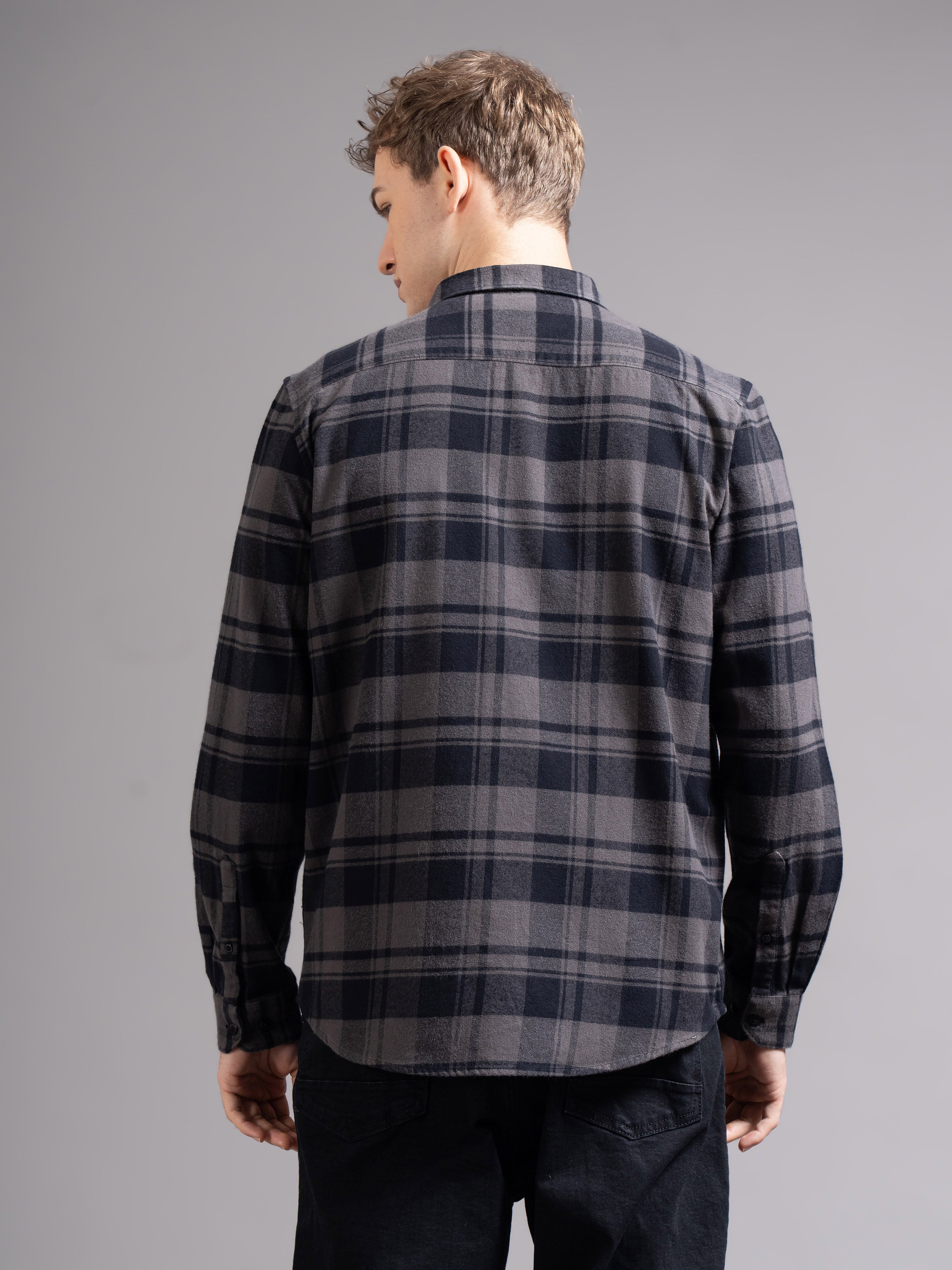 Men Grey Flannel Checked Shirt