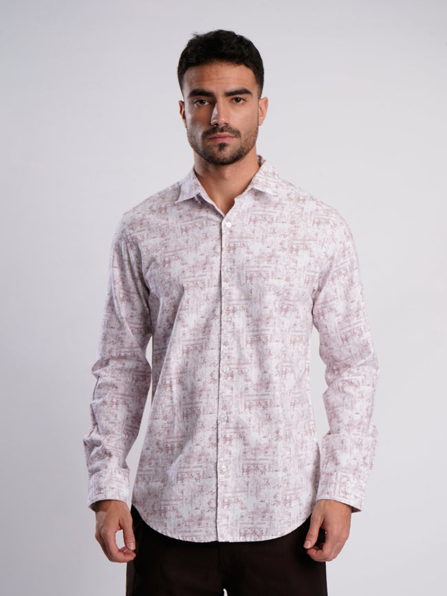 Men Peach and White Abstract printed Shirt