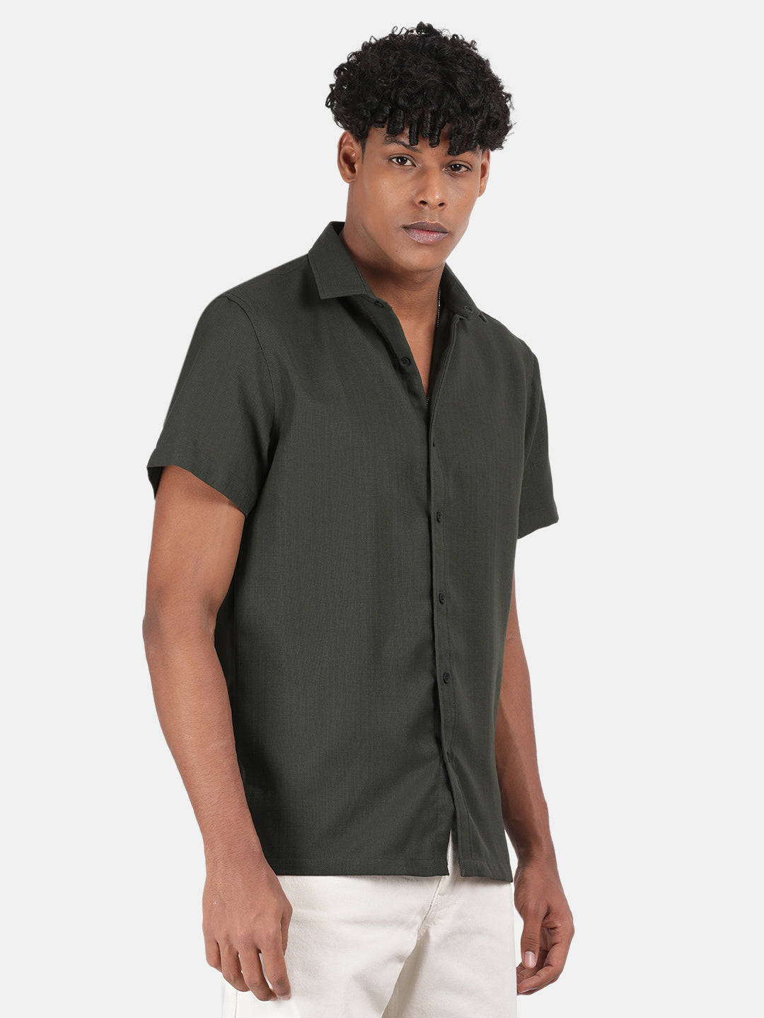 Men Pink Slim Fit Spread Collar Half Sleeve Casual Shirt
