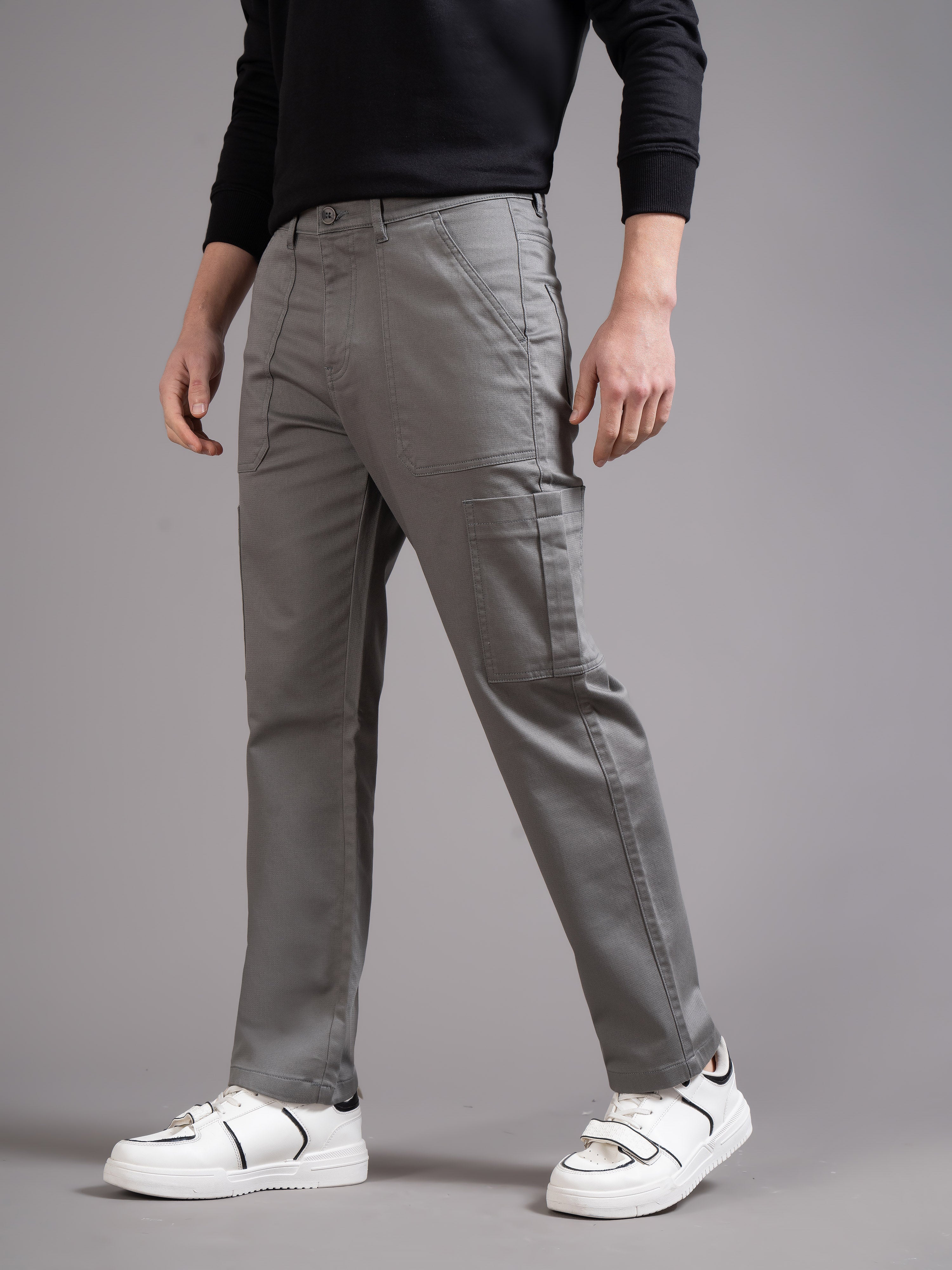 Men Grey Straight Fit Cargo Trouser