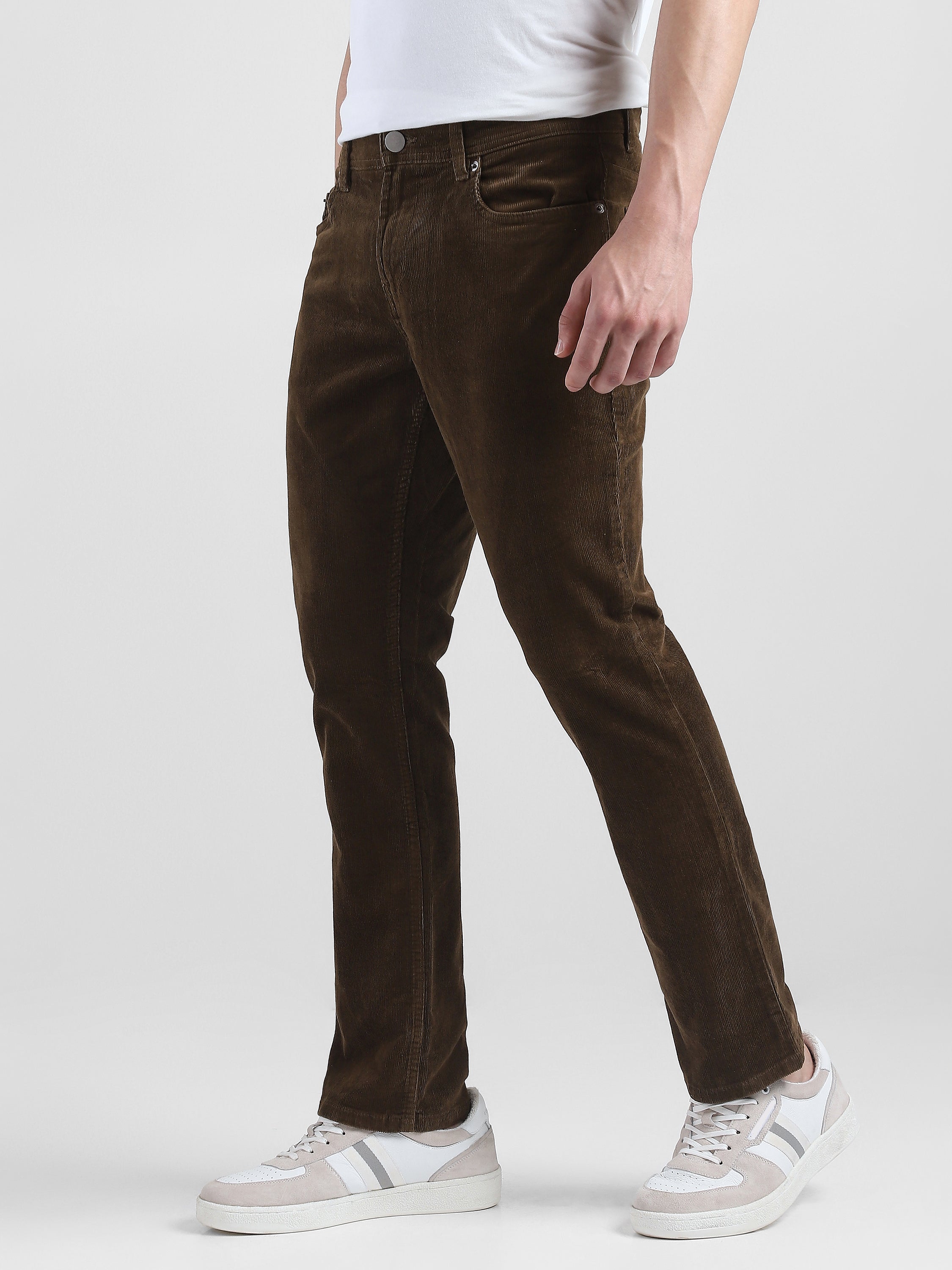 Men Brown Corduroy Straight Fit Trouser