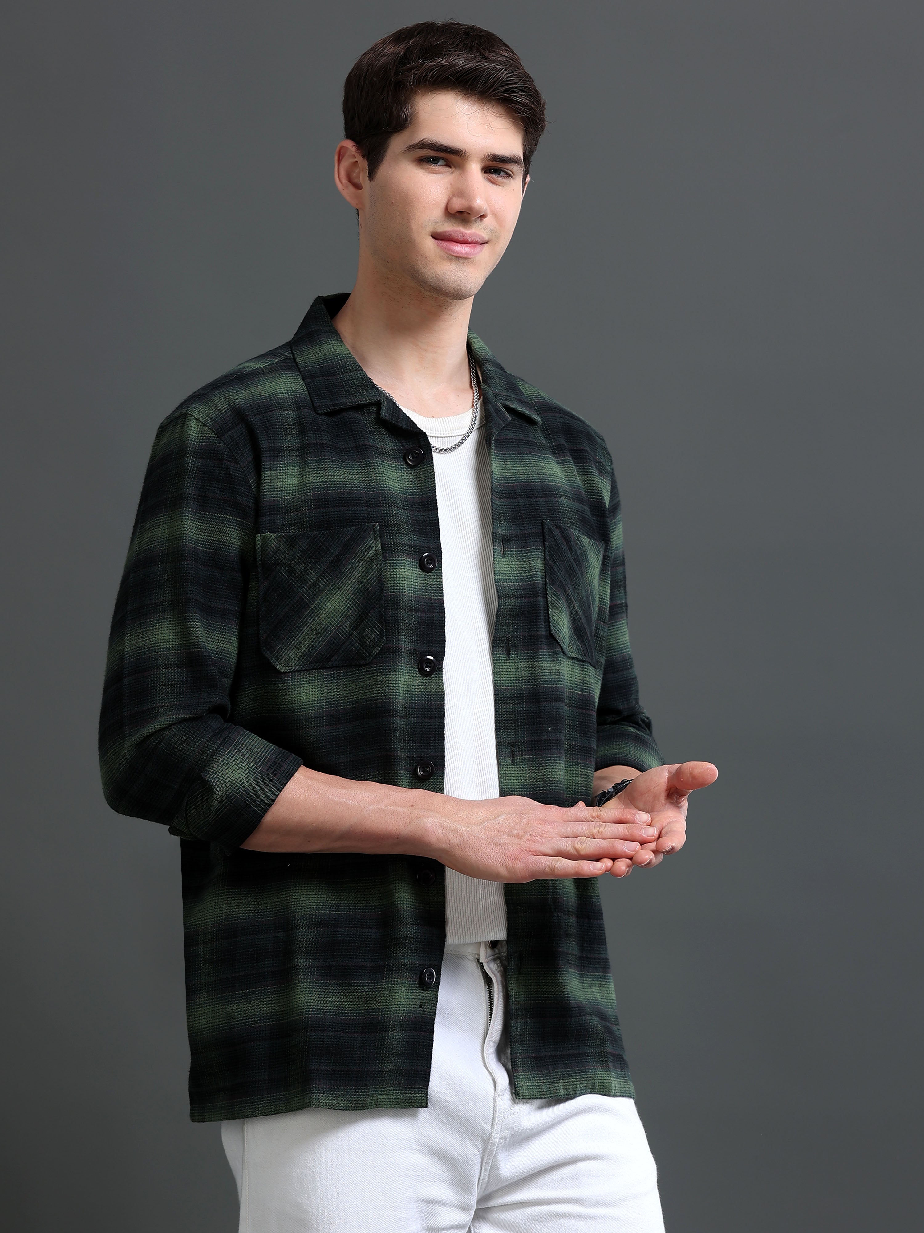 Men Green Flannel Checked Shirt