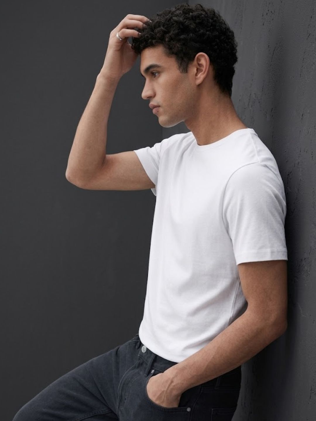 Men White Solid Cotton T-shirt