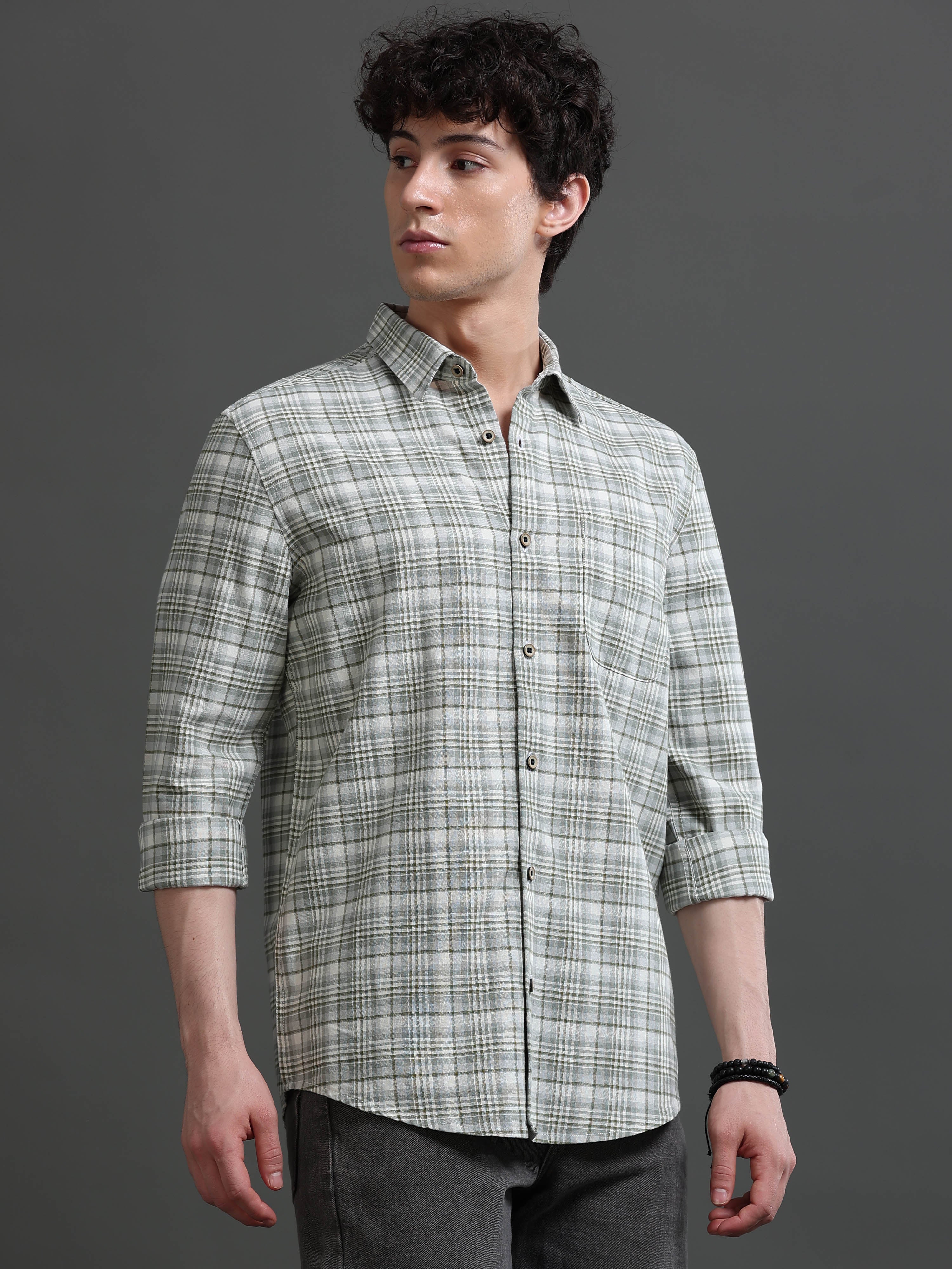 Men Green Check Shirt