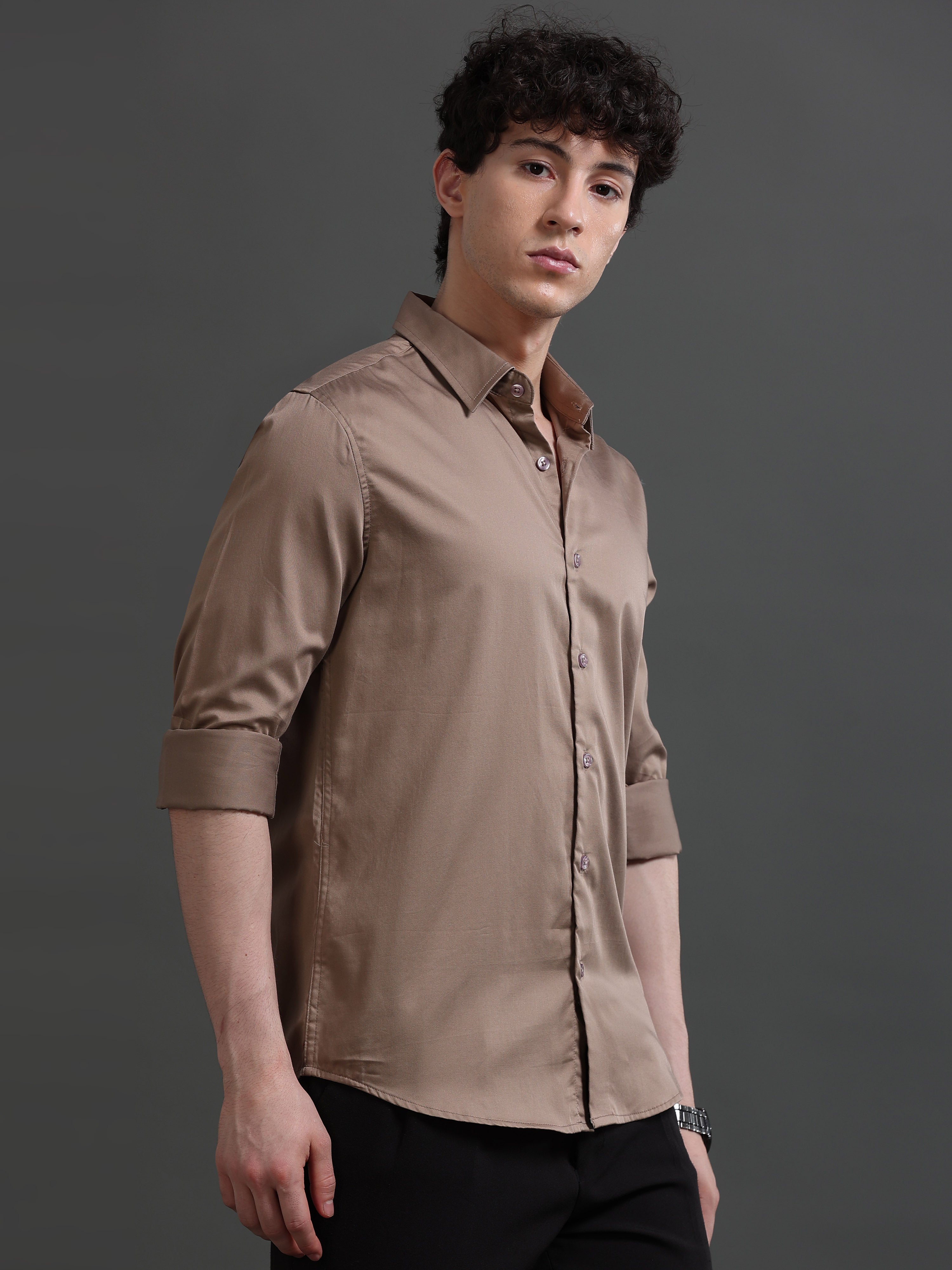 Men Khaki Solid Shirt