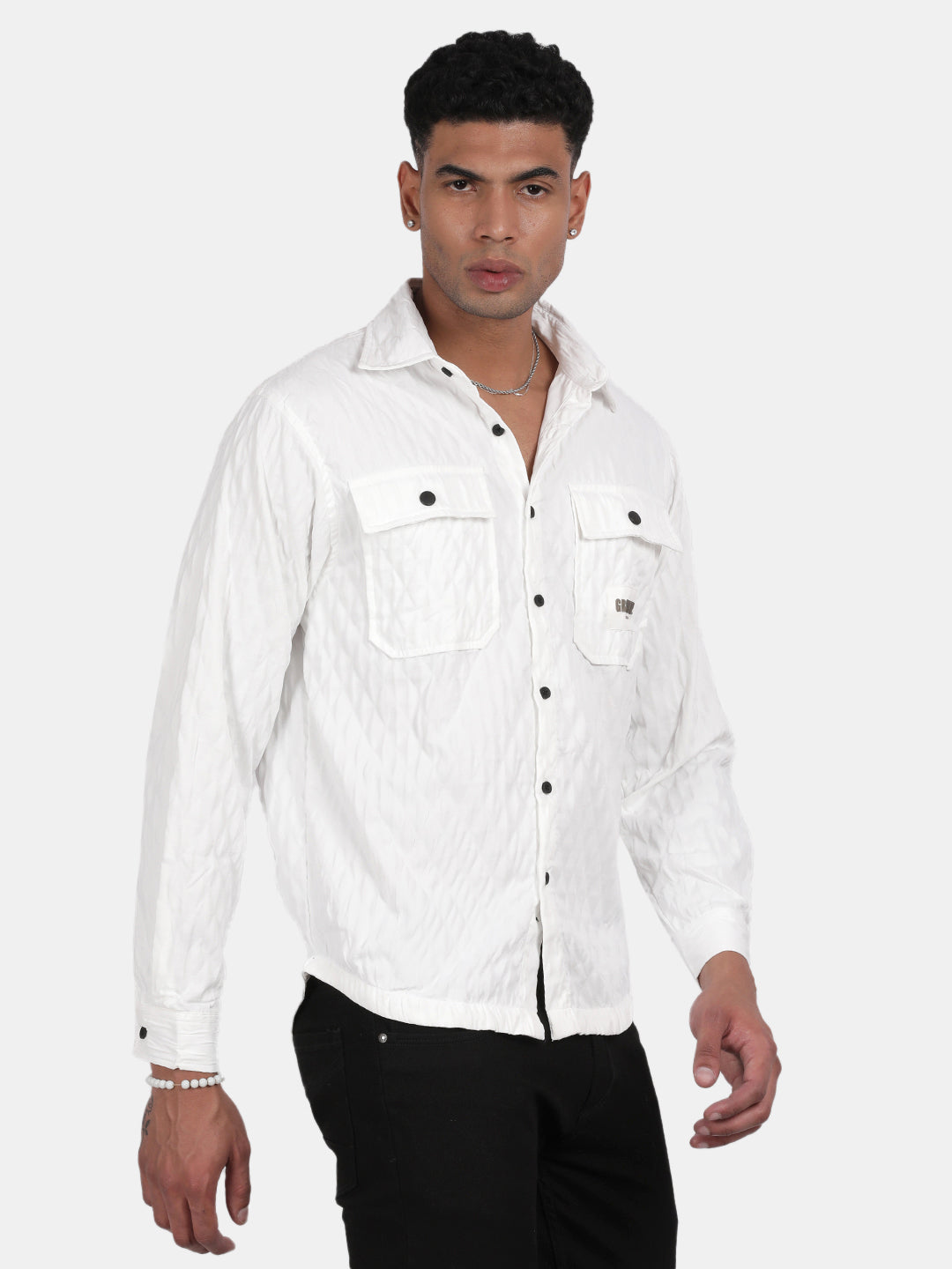 Men White Slim Fit Spread Collar Full Sleeve Casual Shirt