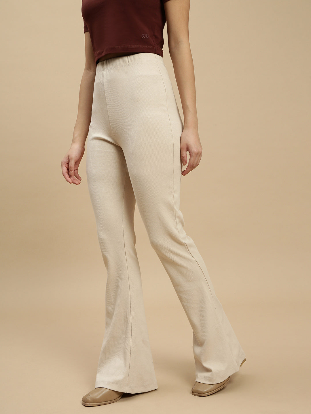 Women Beige Cotton Lycra Pant