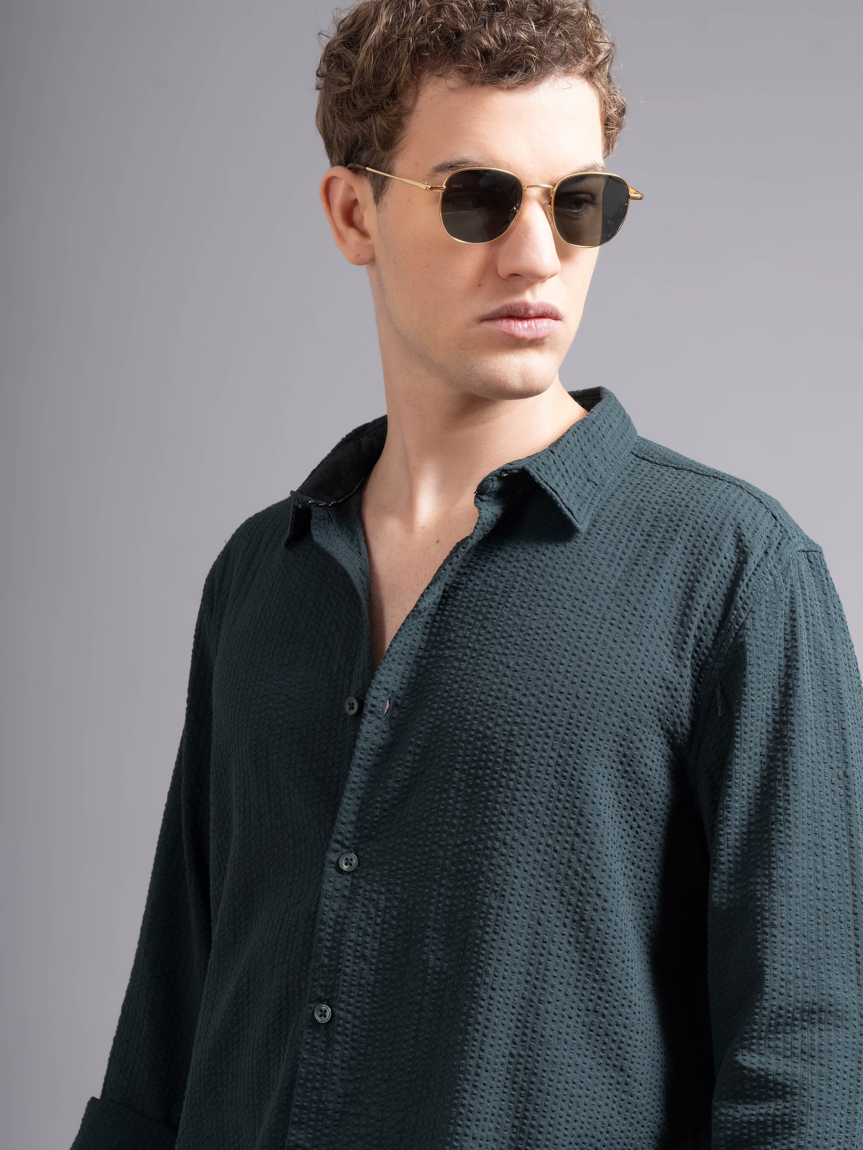 Men Olive Cotton Shirt