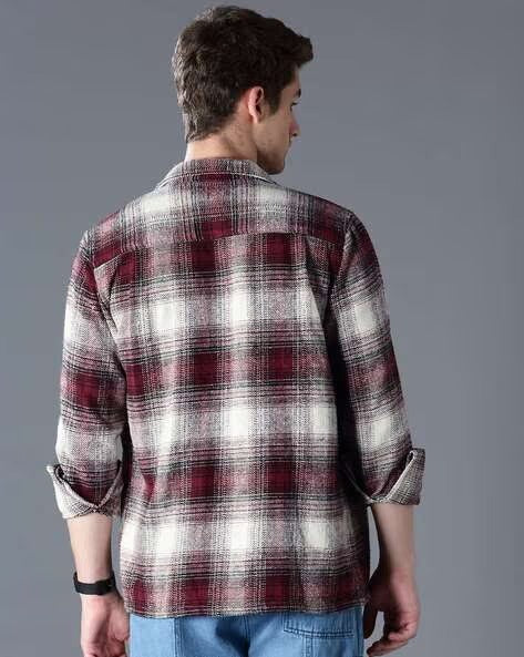 Men Burgundy Oversized Fit Shacket