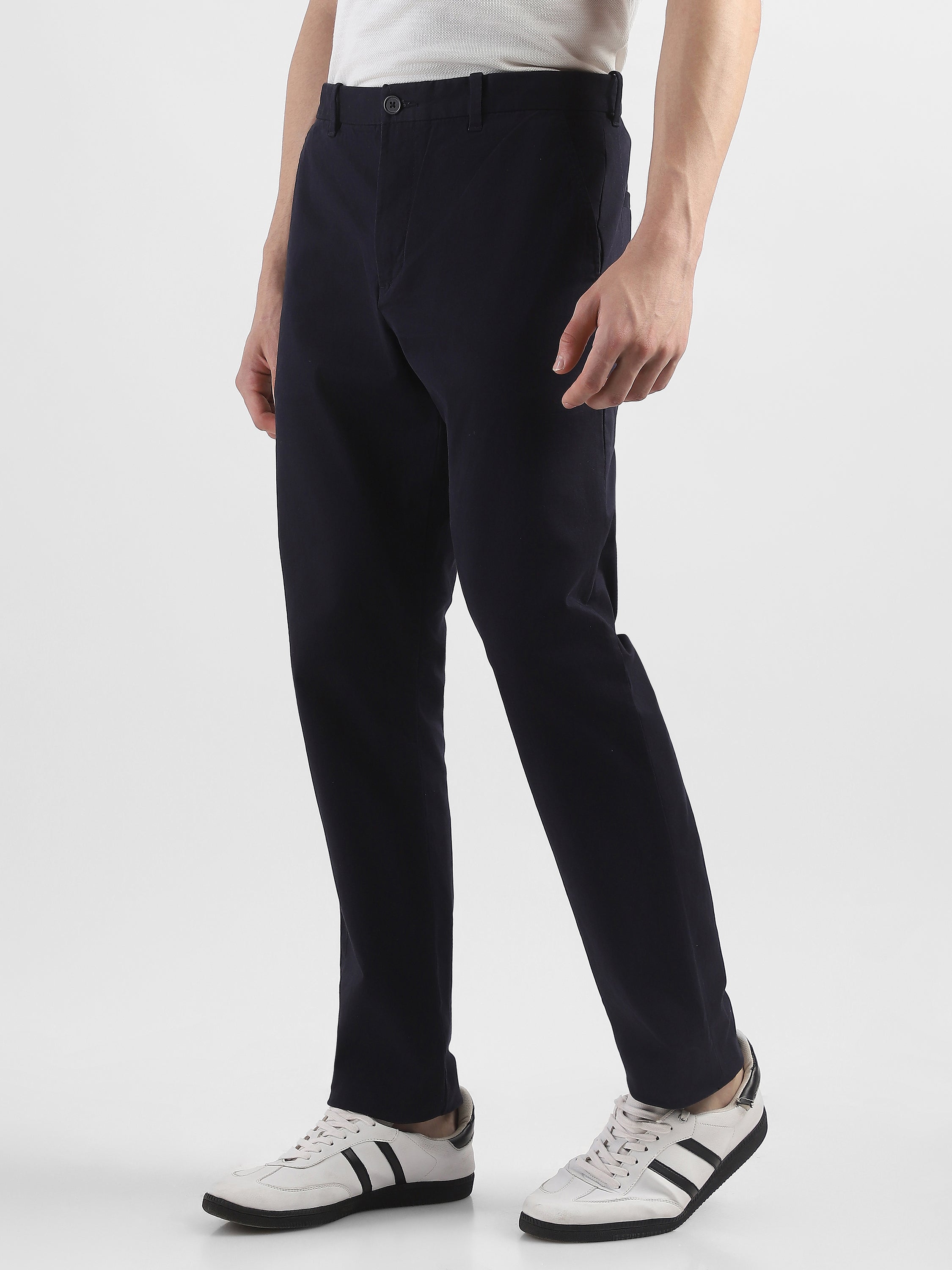 Men Navy Mid Rise Formal Trousers