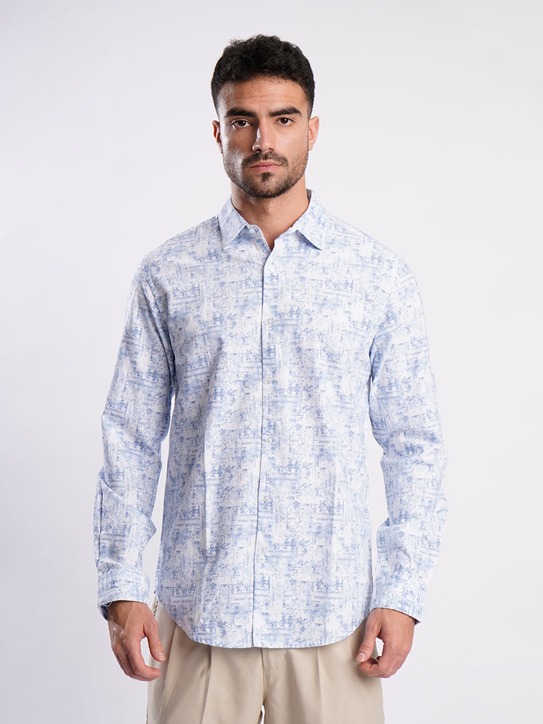 Men Blue and White Abstract printed Shirt